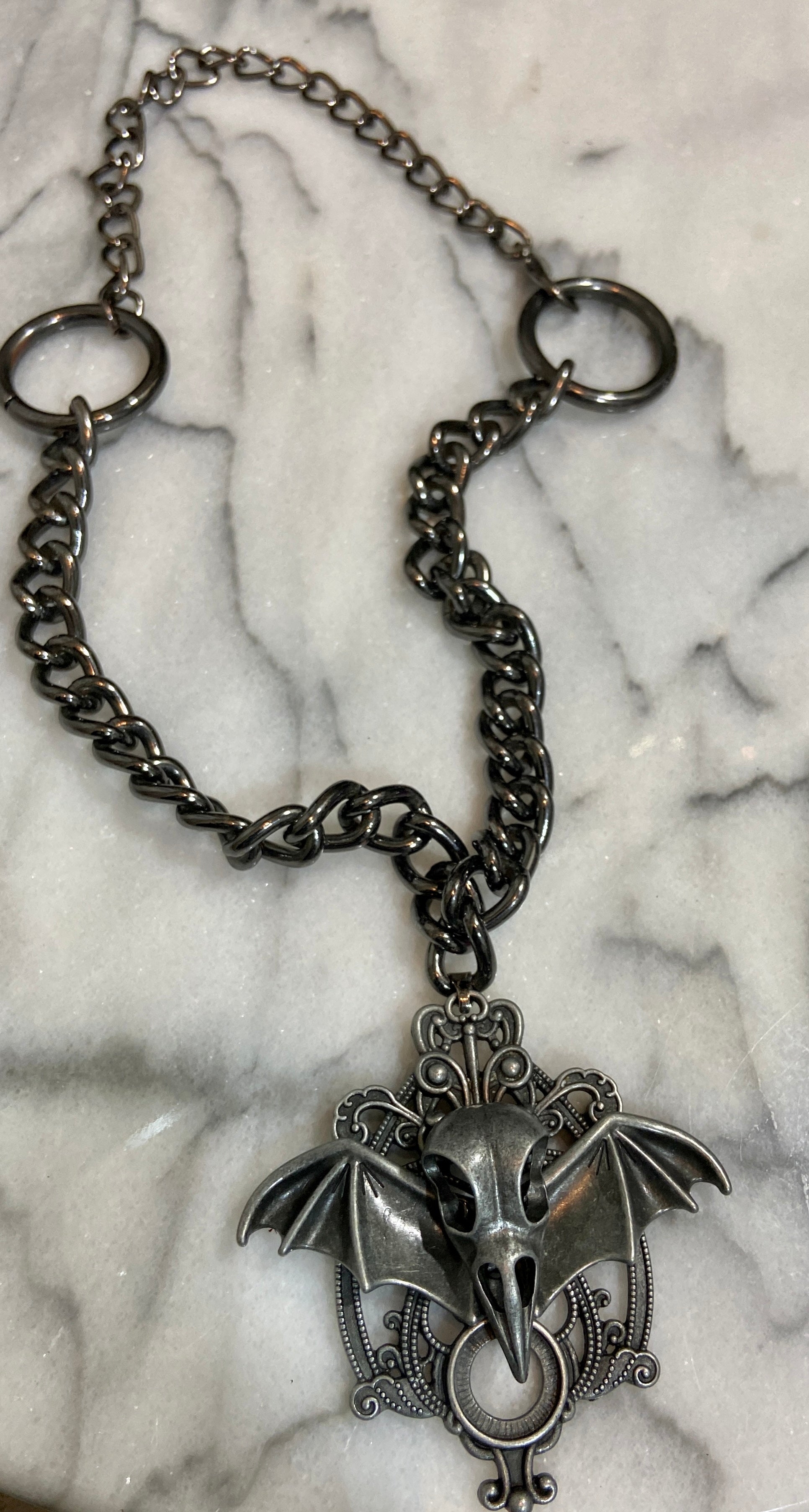 Skull and Bat Wing Pendant