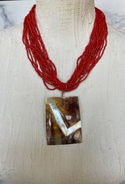 Vintage multi layer beaded necklace With big pendant