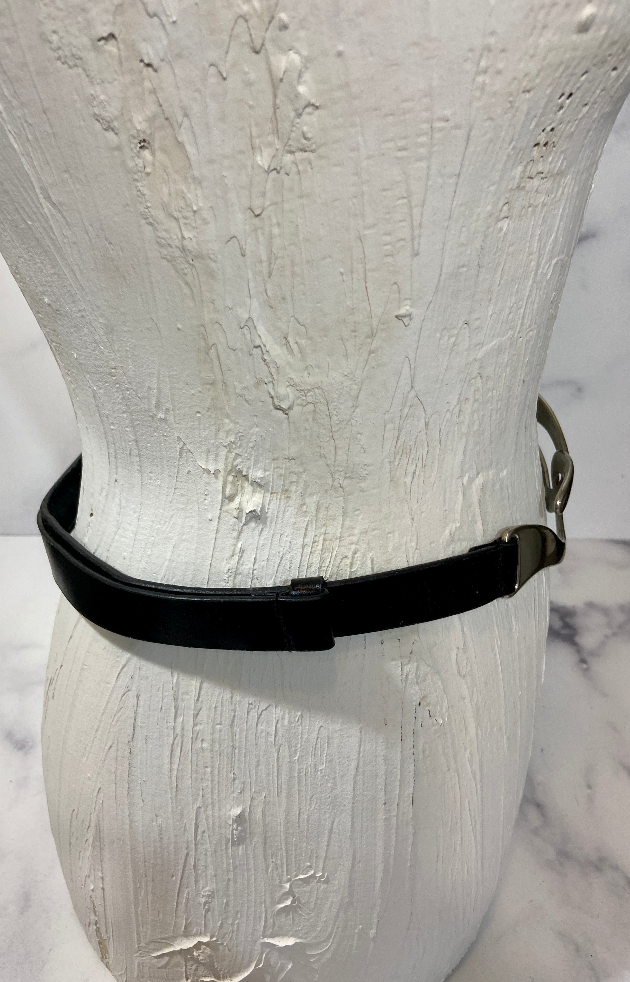 Black Leather Hook Closure Buckle Adjustable Slide Black Belt