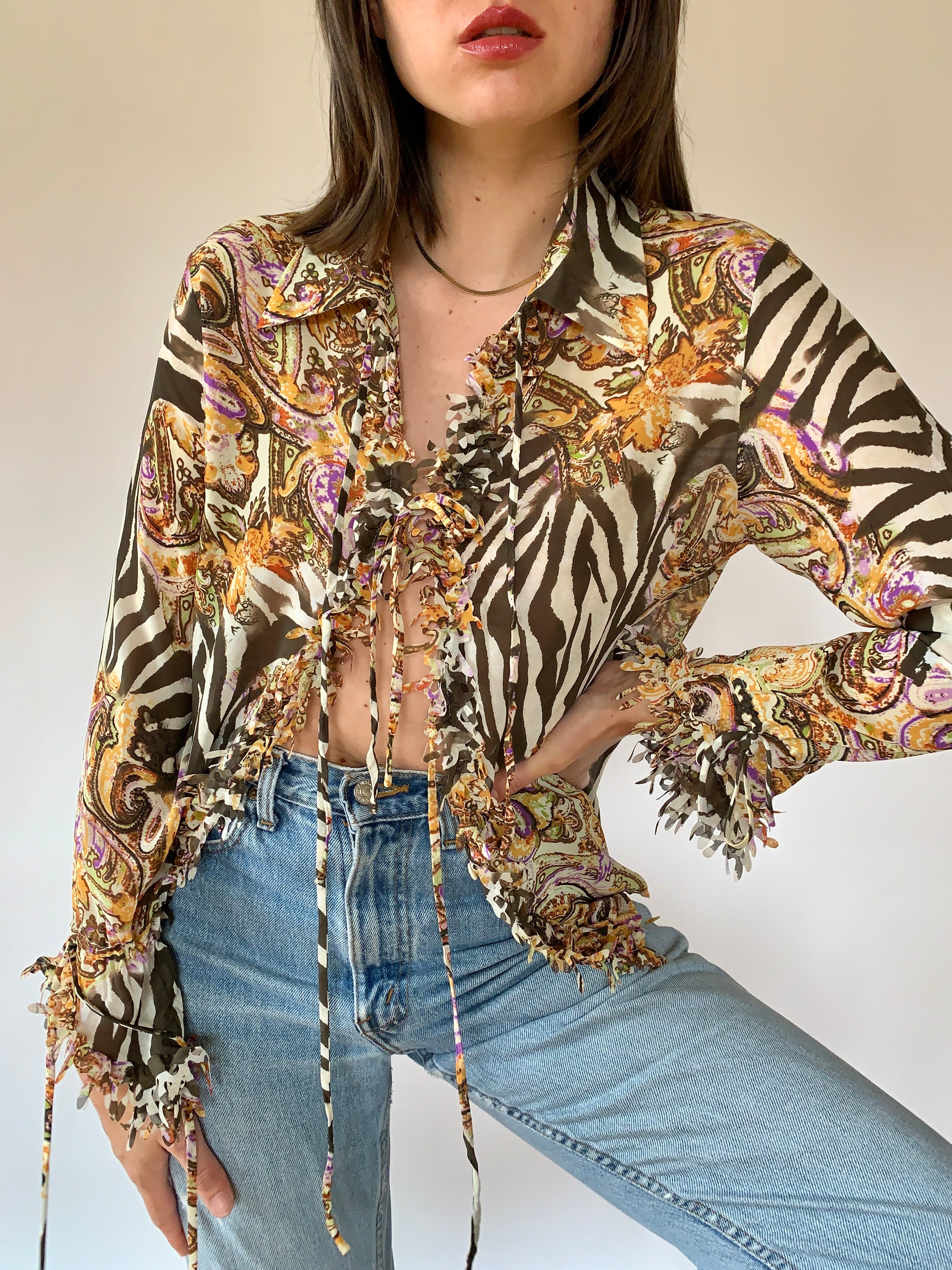 Y2K Safari Blouse - Small