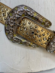 Western gold leather belt