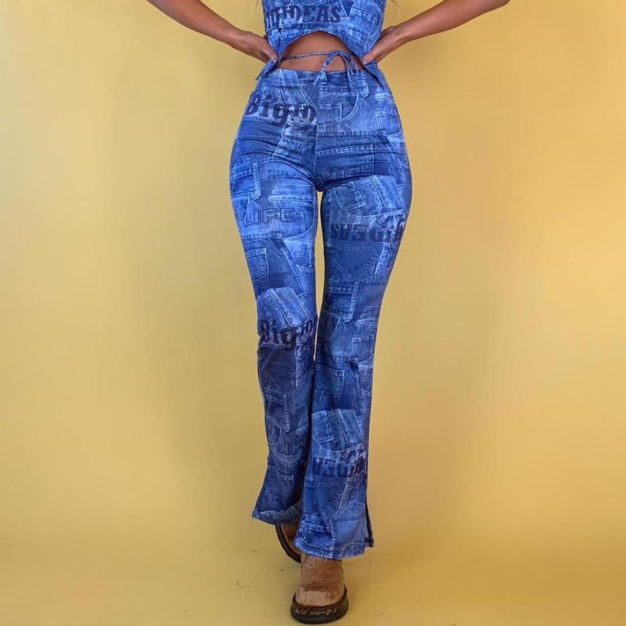 Patchwork Denim Print Pants