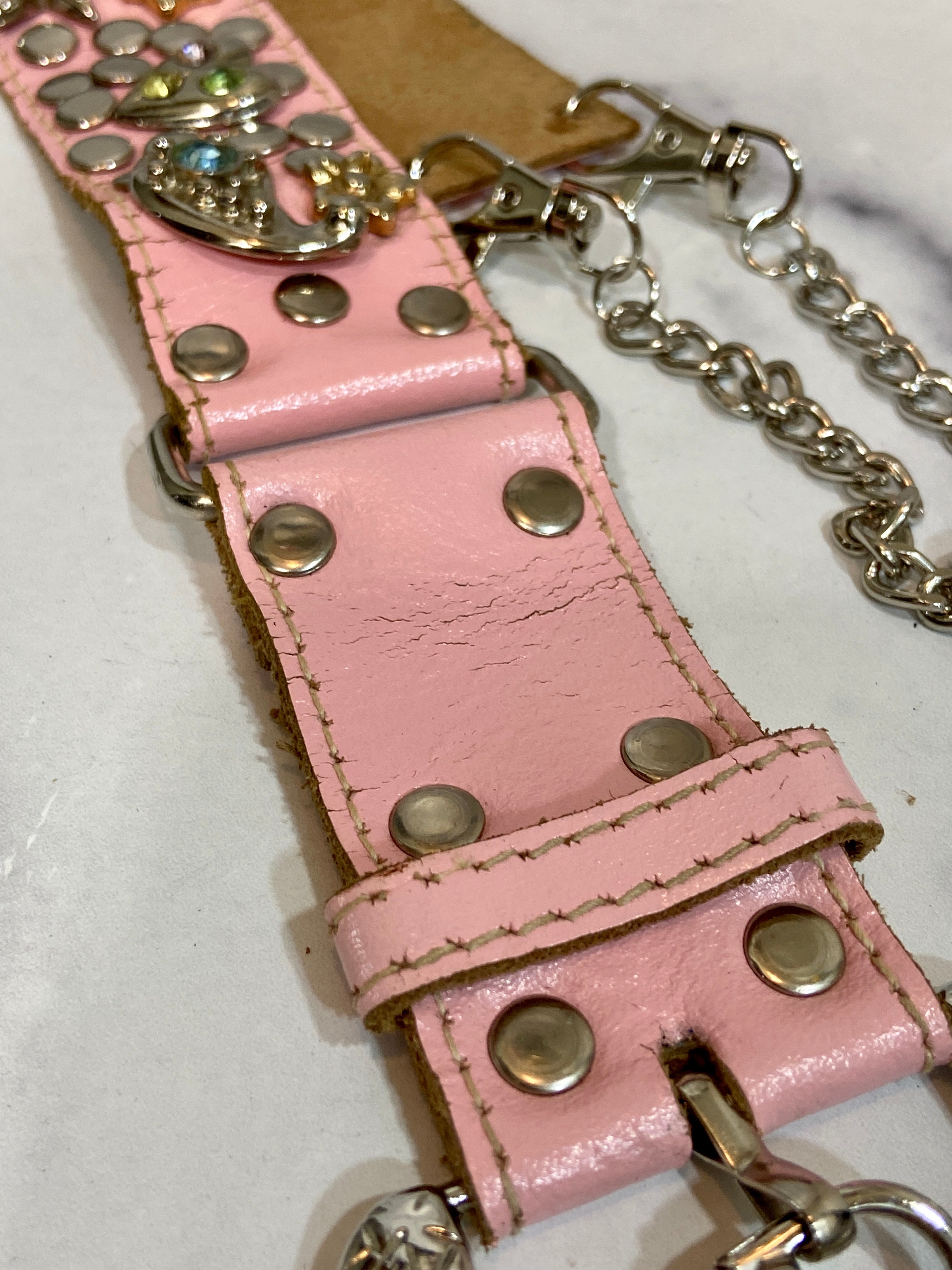 Vintage pink leather belt