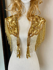 Vintage gold Glass Beaded Fringe & Sequin Shrug