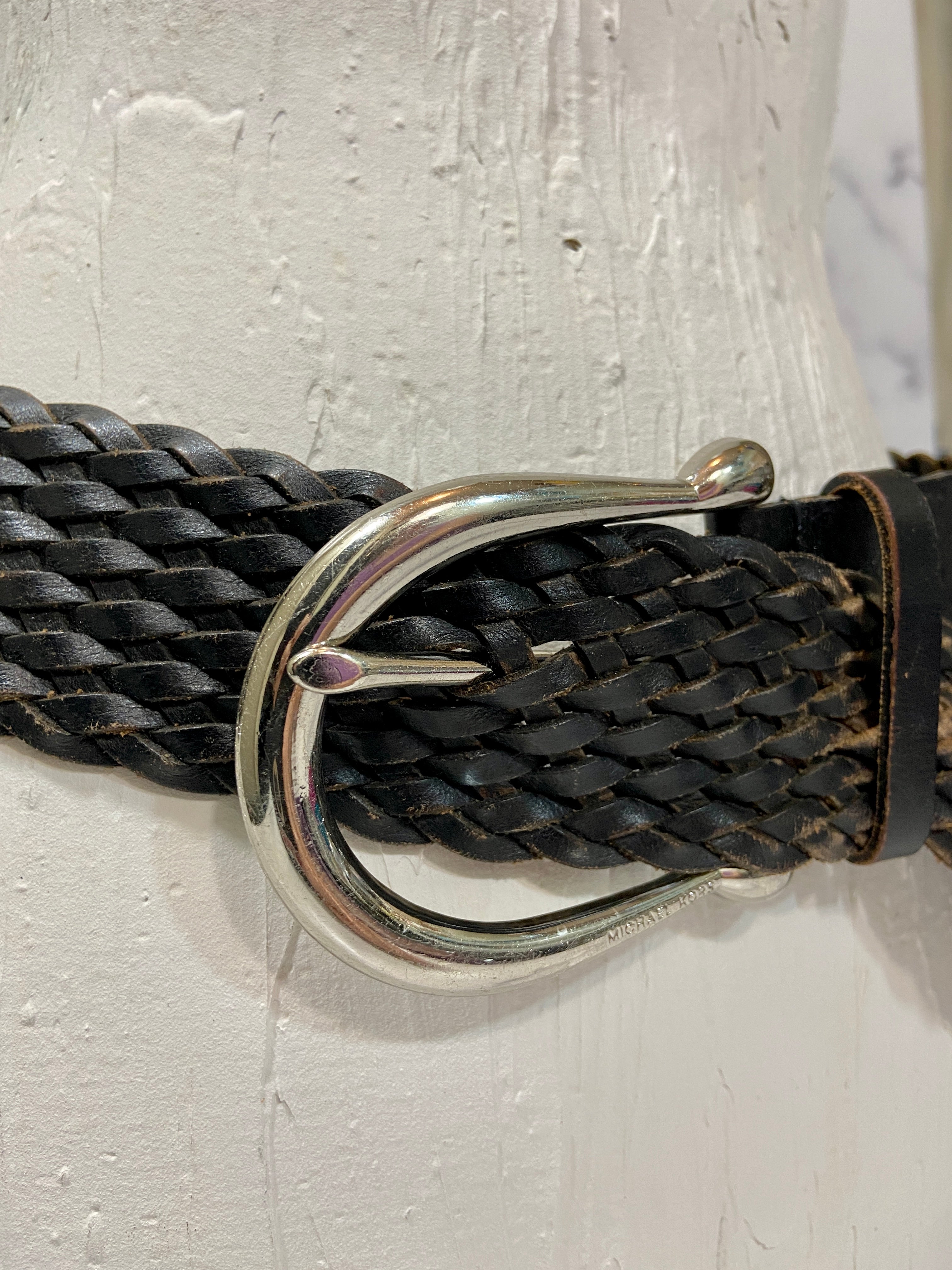 Vintage Center Bar Braided Leather Belt