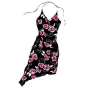 90s Black & Pink Floral Halter Dress (XS/S)