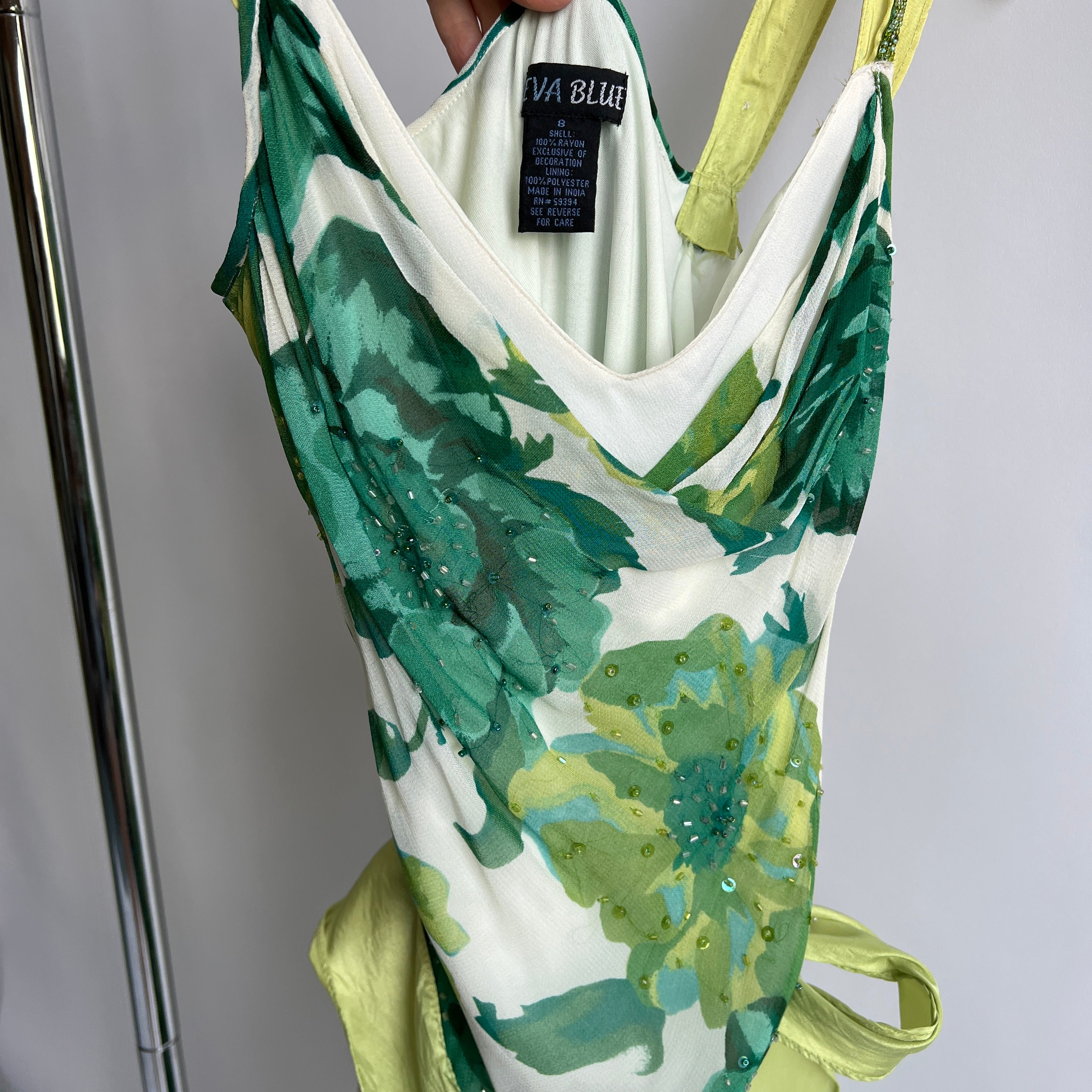 Y2K green floral beaded dress - M Holy Thrift Y2K green floral beaded dress - M Holy Thrift