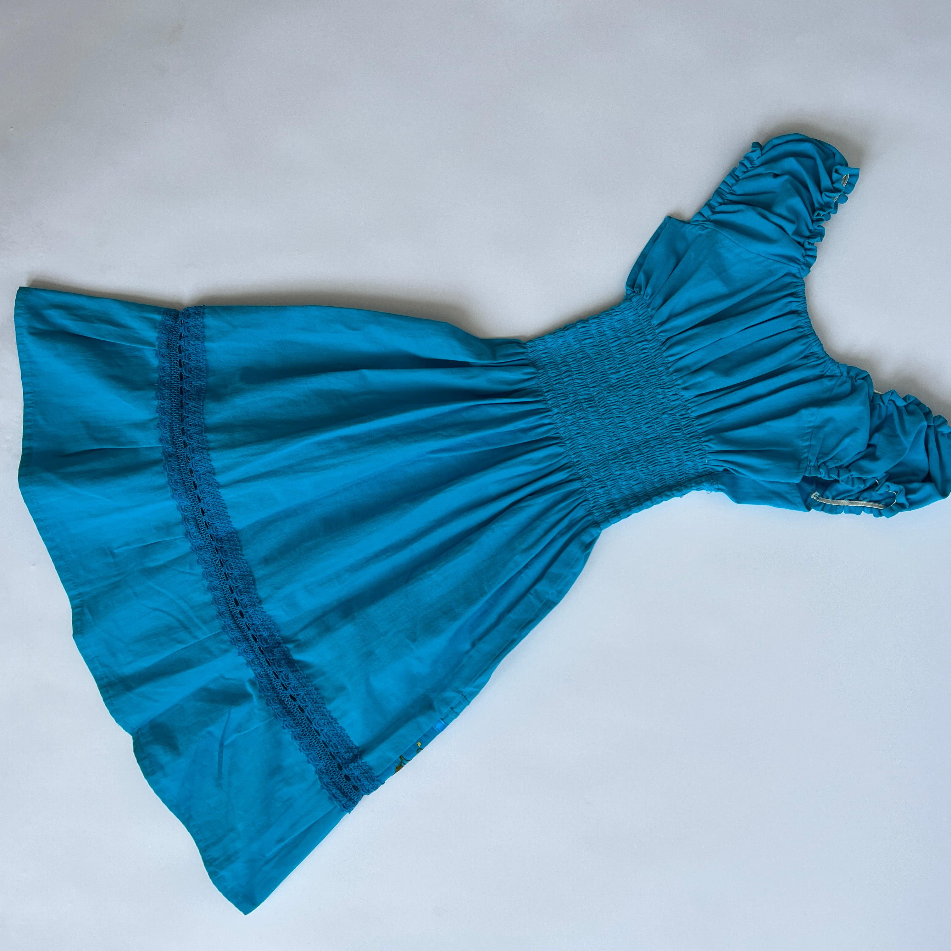 Vintage blue floral embroidered cottage dress- XS/S