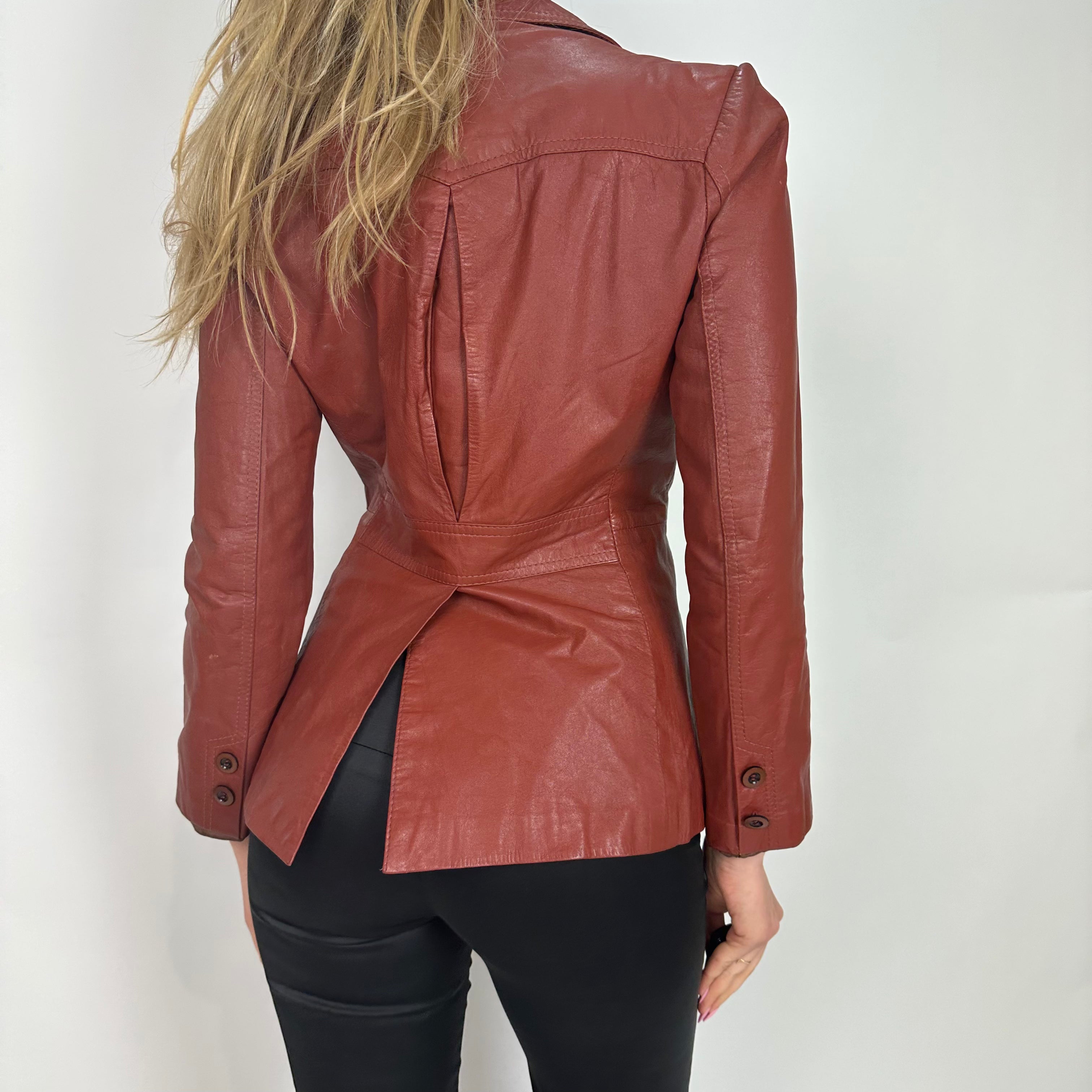 Vintage 1970s Burnt Red Leather Jacket (XS/S)