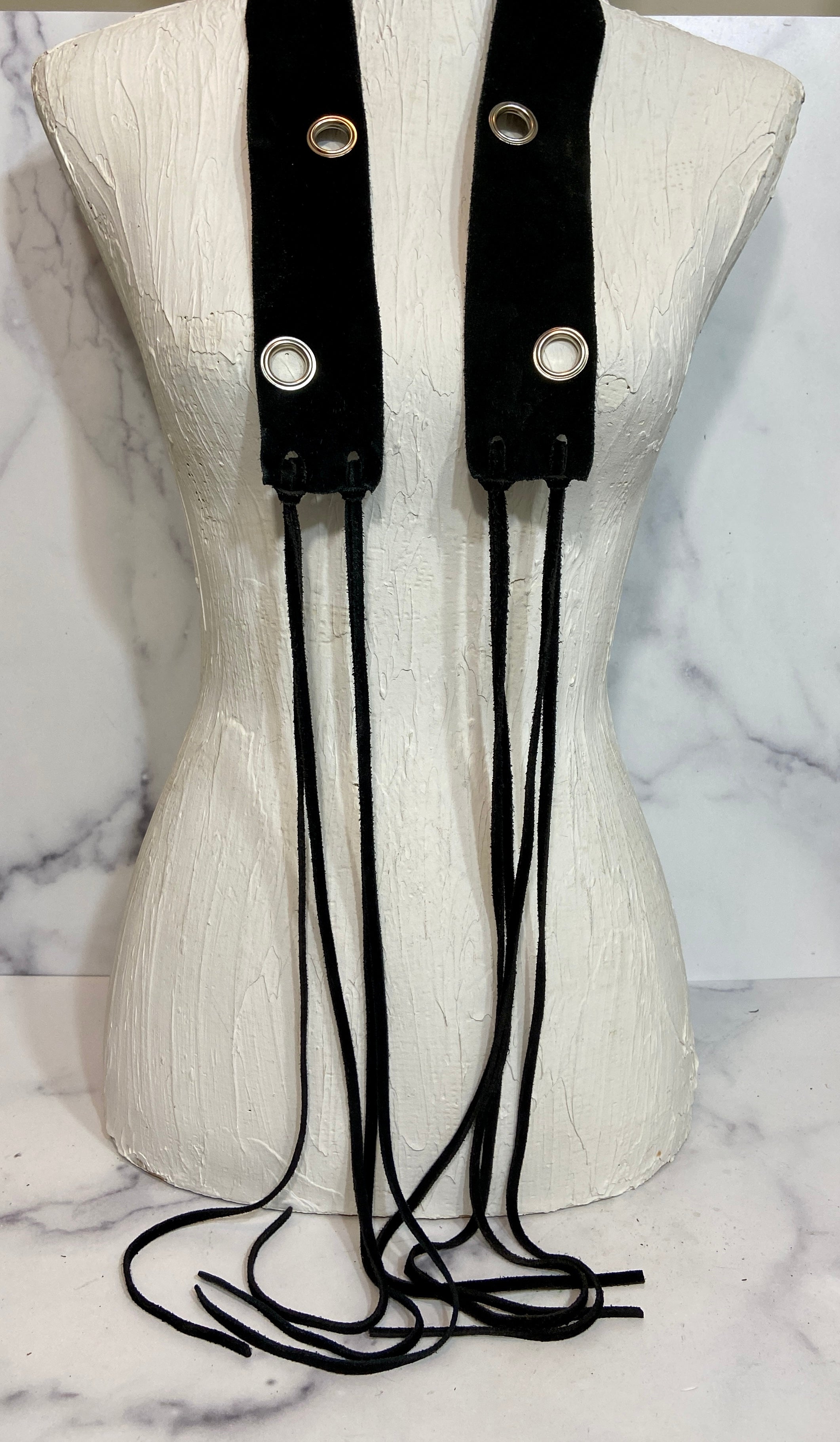 Black velvet tie up belt