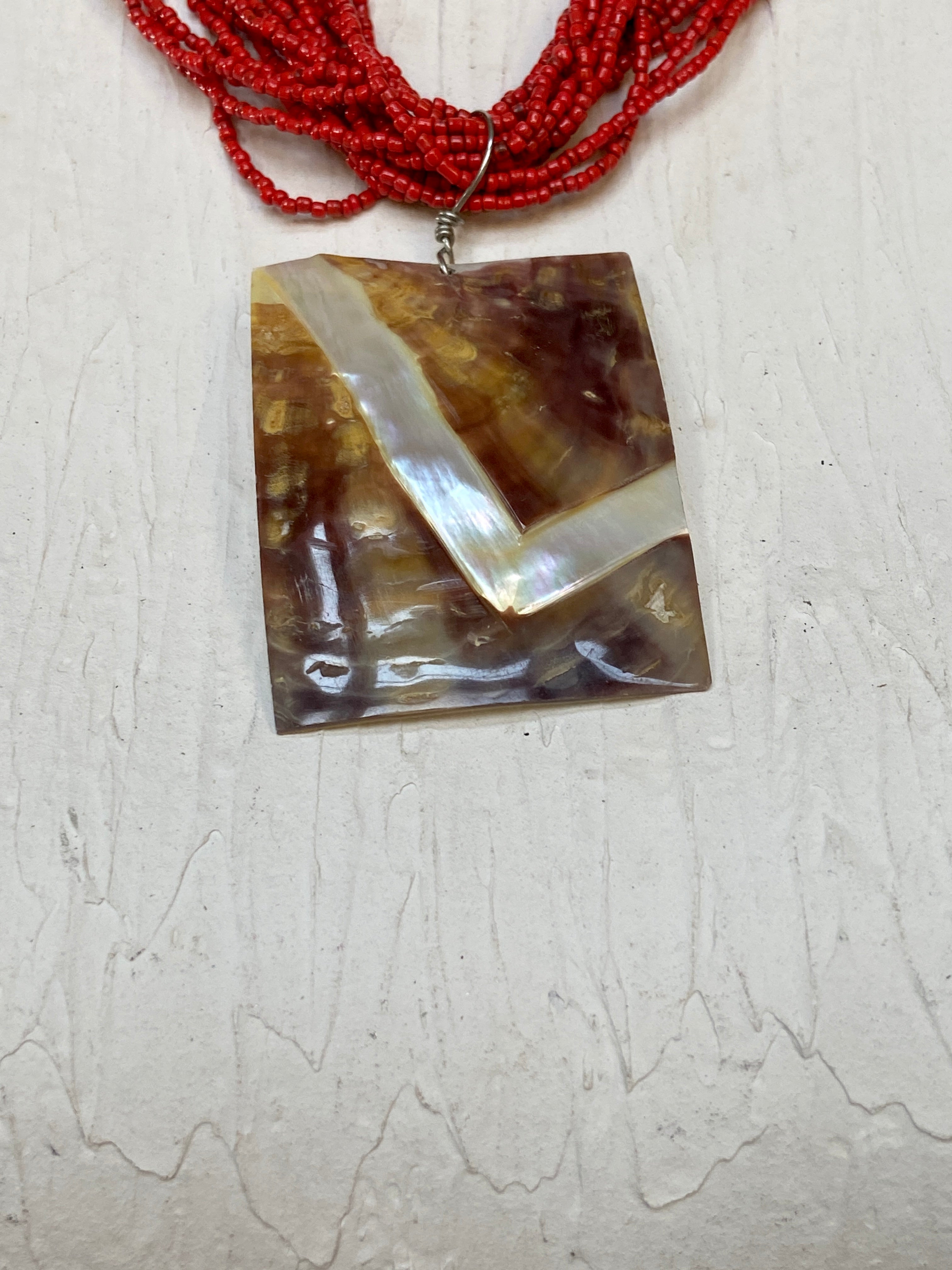 Vintage multi layer beaded necklace With big pendant