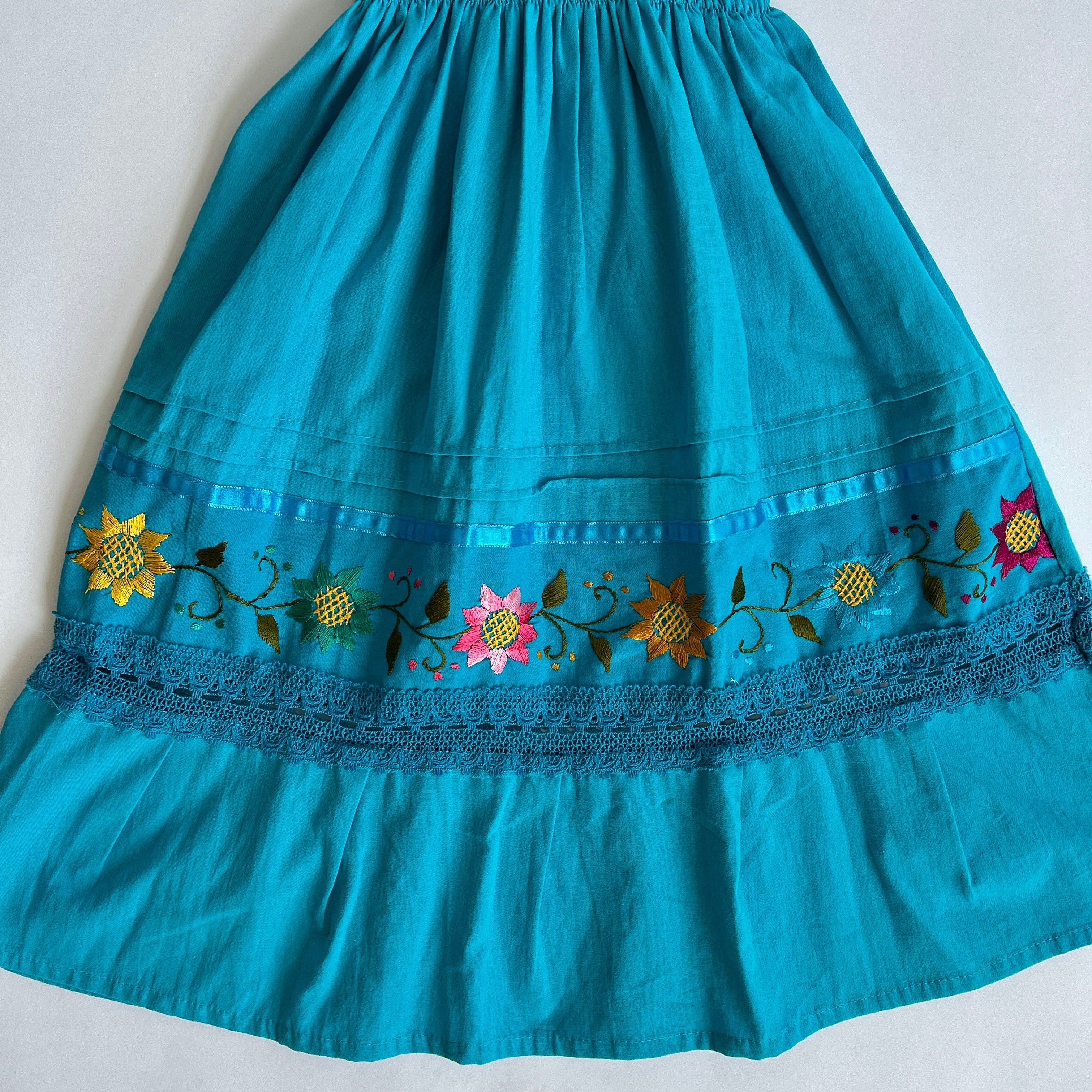 Vintage blue floral embroidered cottage dress- XS/S
