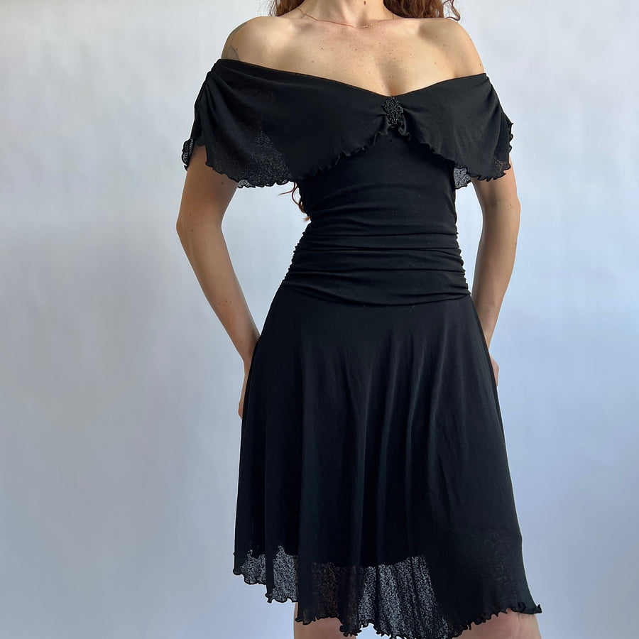 Y2K Black mesh cape sleeve dress (S/M)