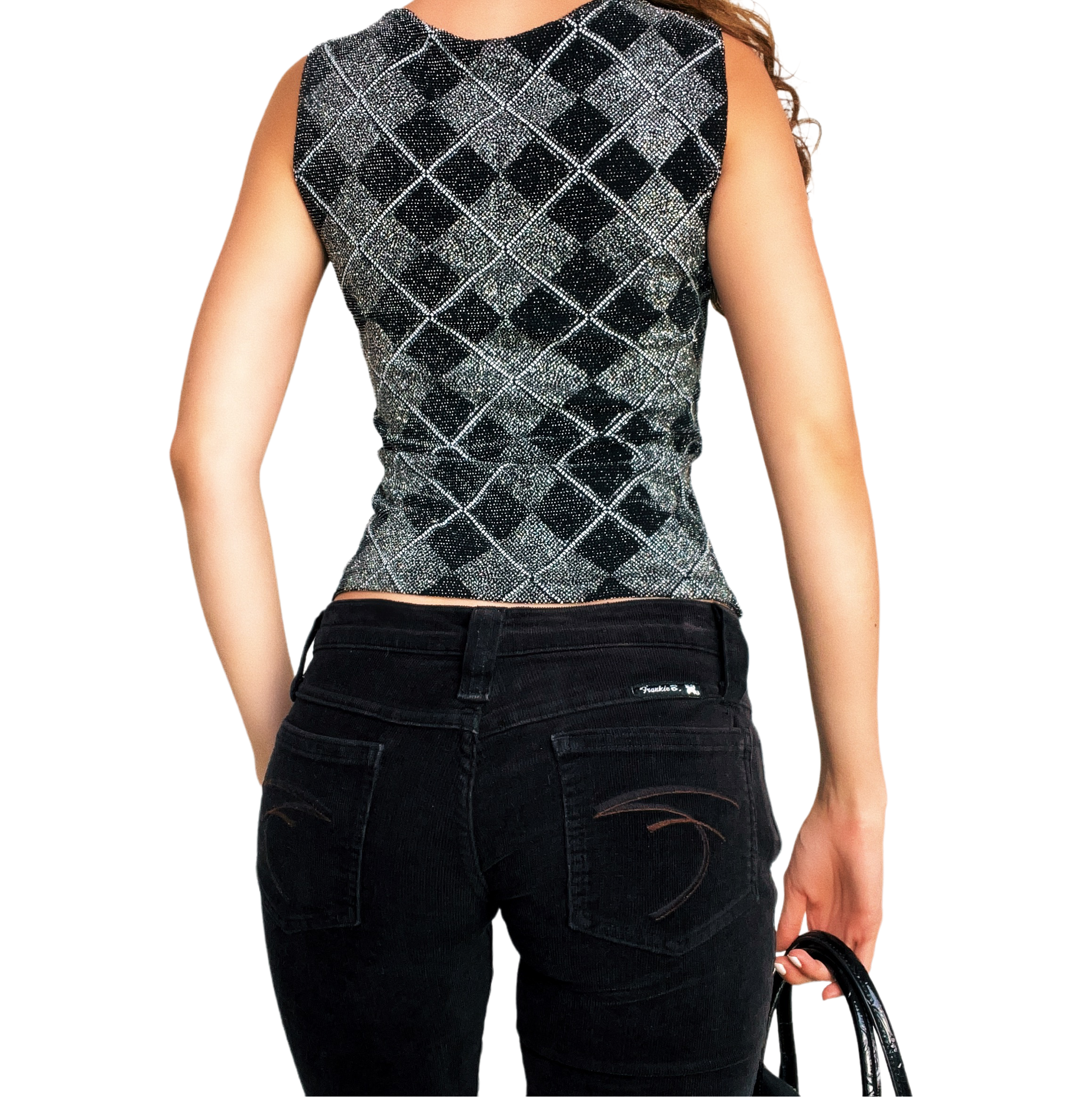 90s Sparkly Sleeveless Argyle Top (S)