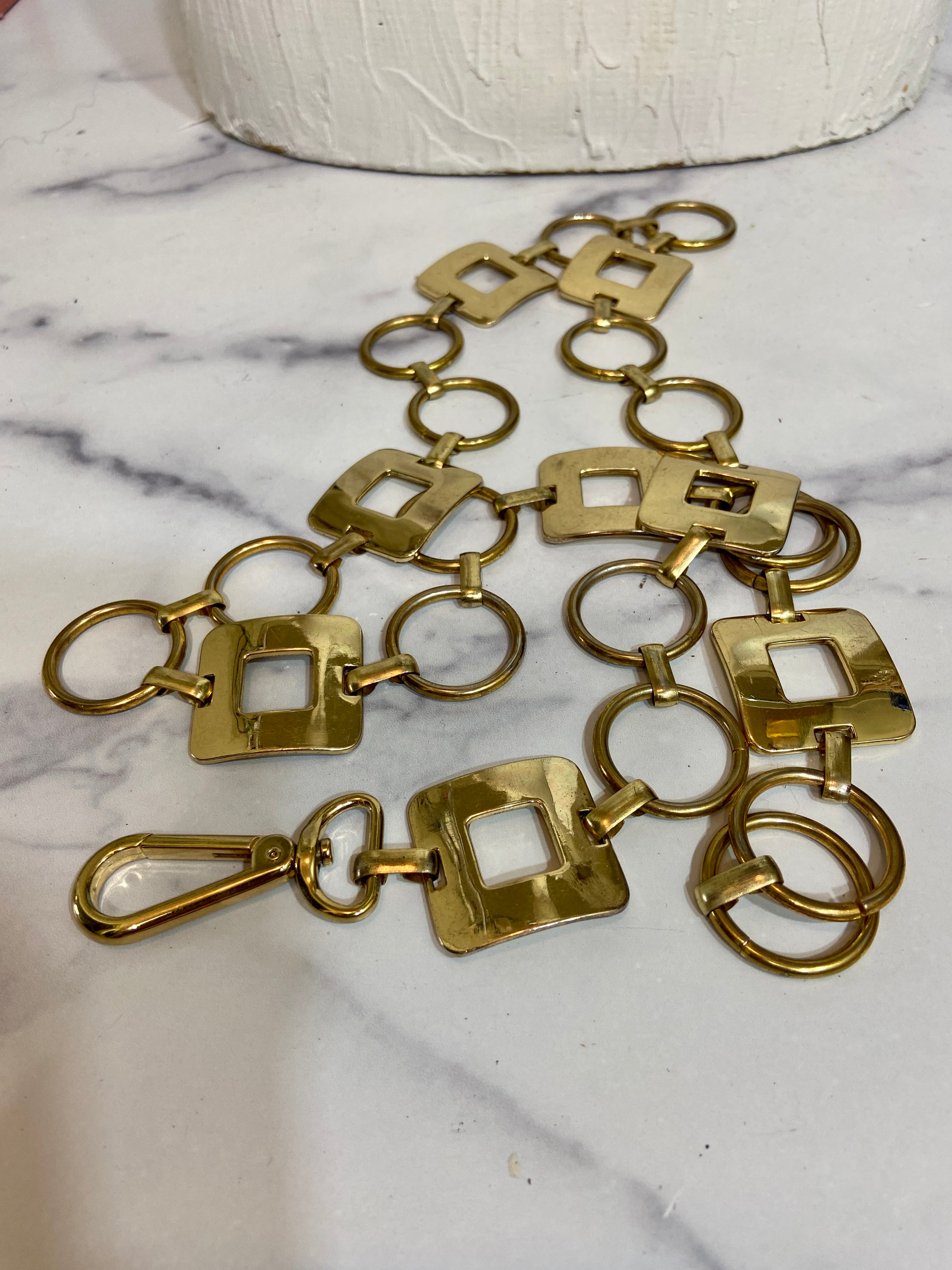 Vintage 90s Metal Gold Square Chain West Belt