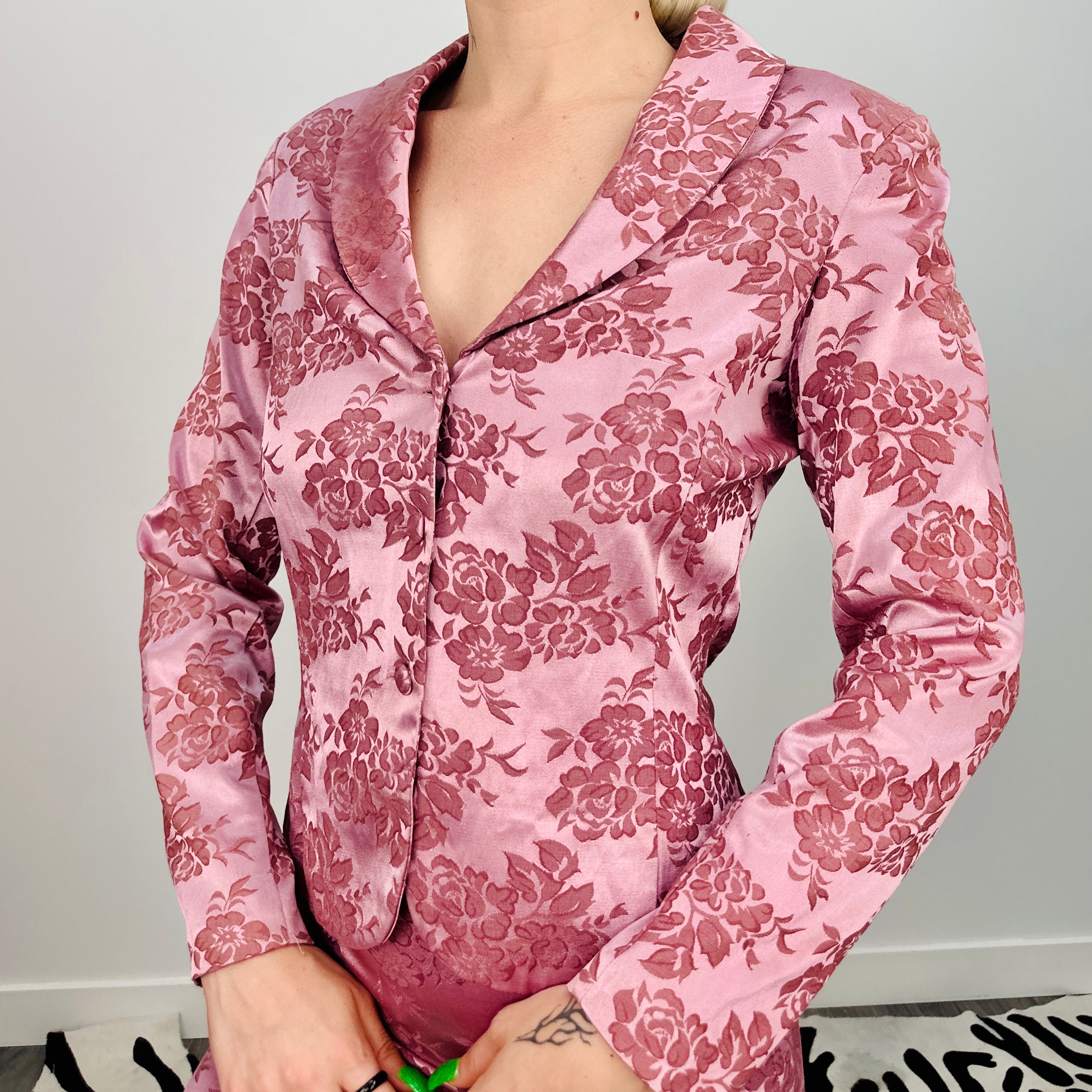 Dusty Rose Jacquard Skirt Suit (Size Small)