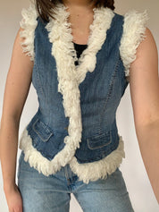 Y2K Faux Fur & Denim Vest (S)