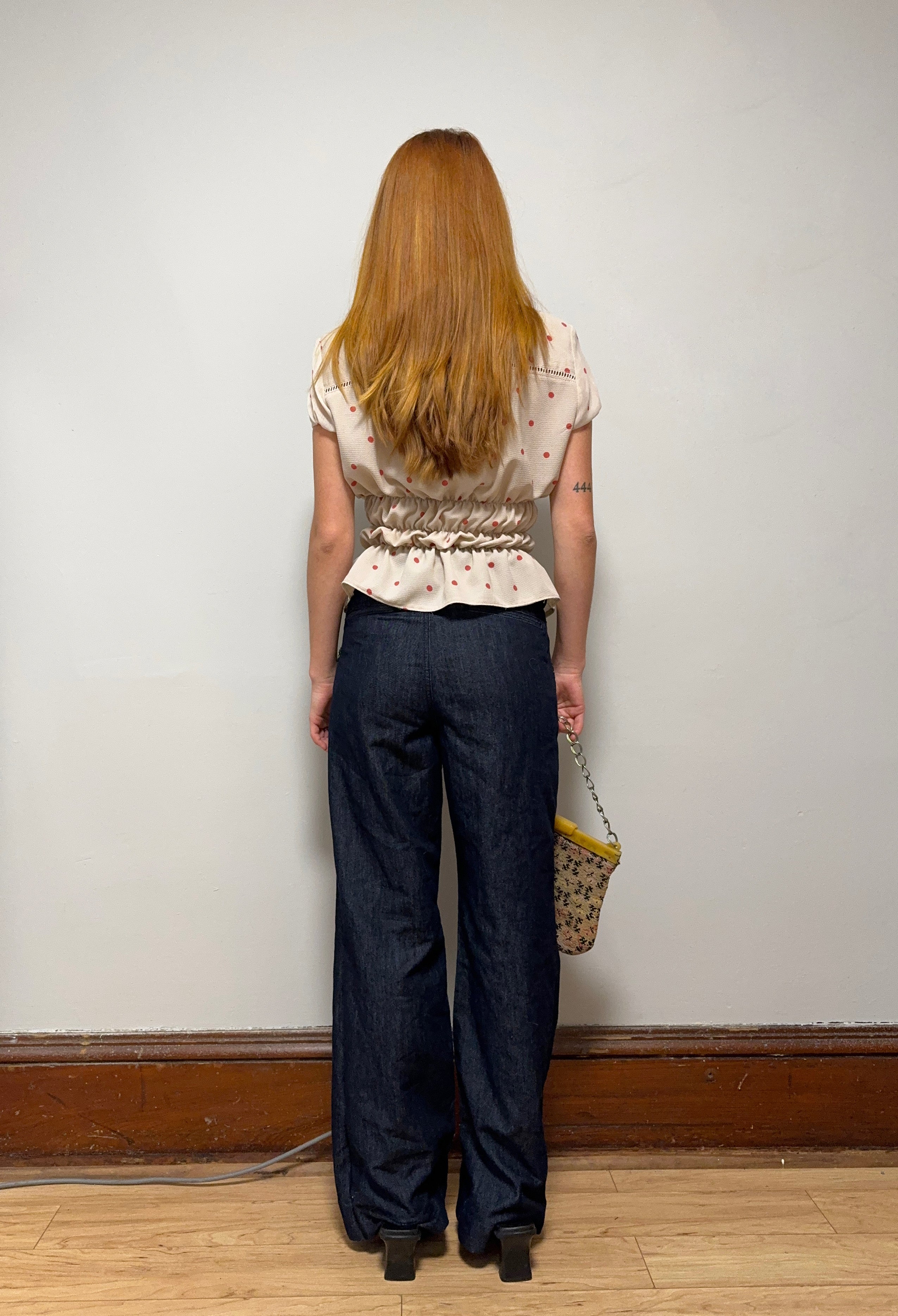 Cream Ruched Dotty Blouse (XS)