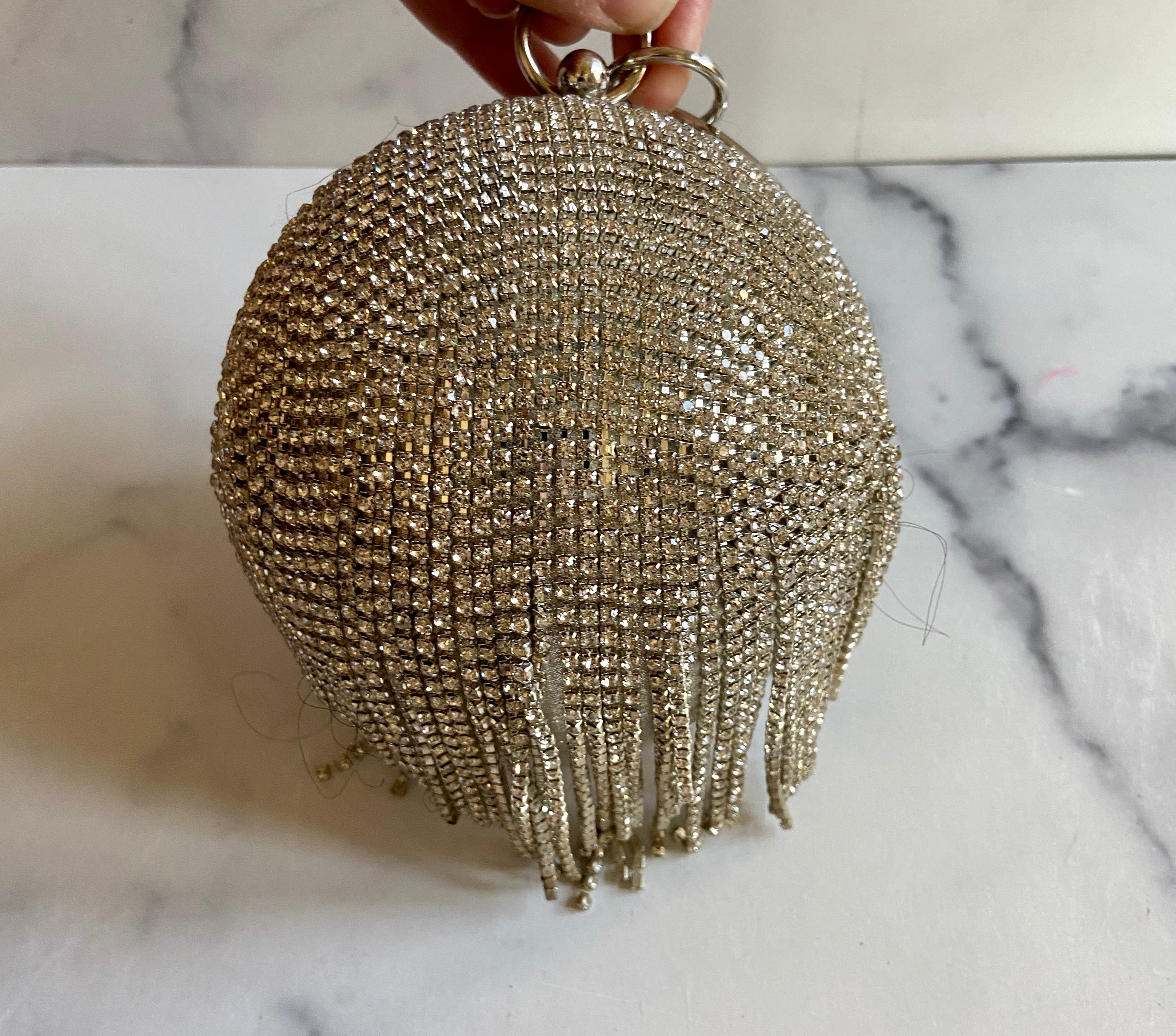 ROUND RHINESTONE silver party bag