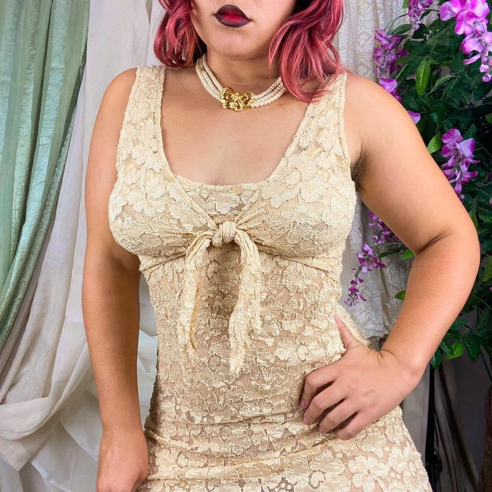 90s Sheer Lace Dress (Medium)