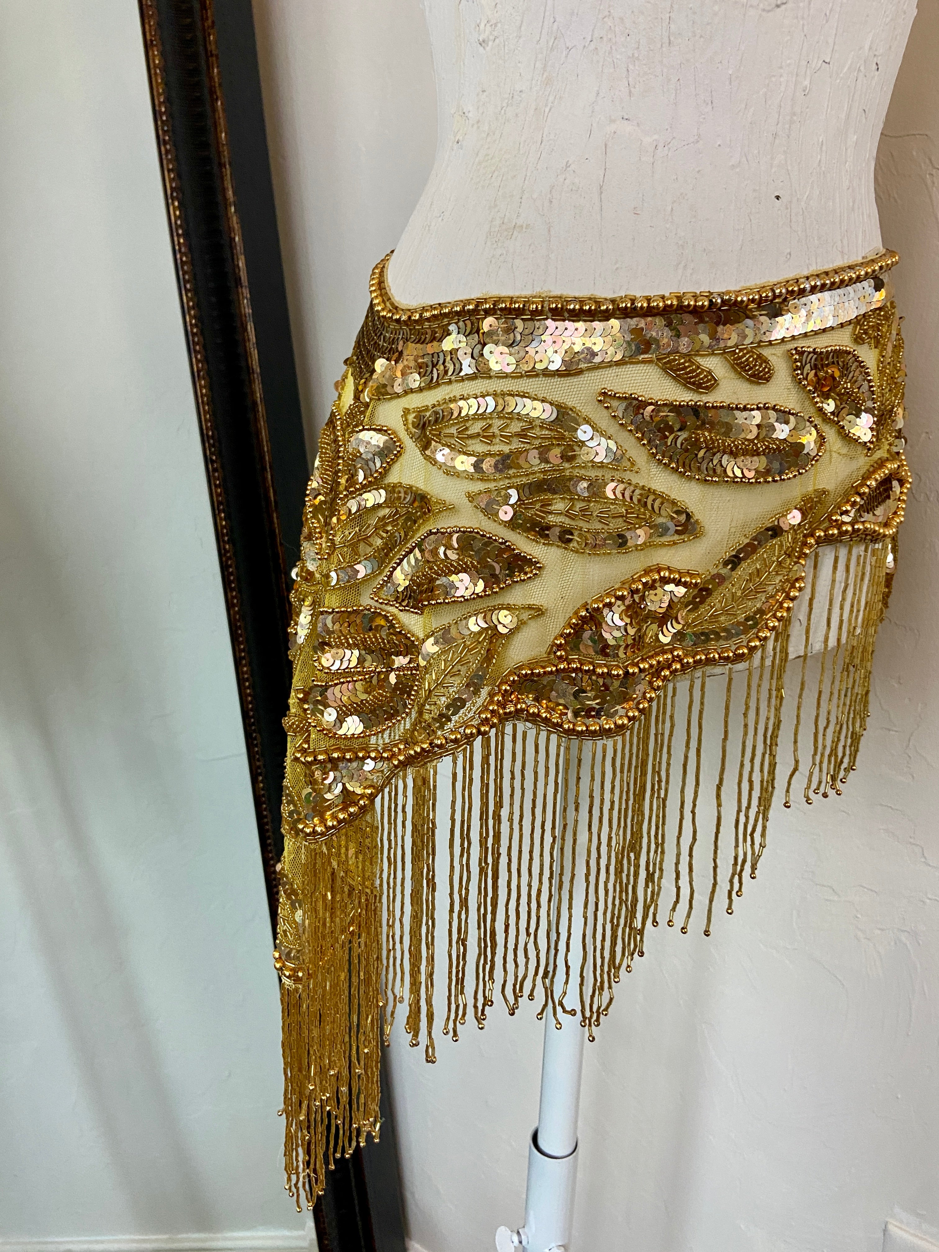 Vintage gold Glass Beaded Fringe & Sequin Shrug