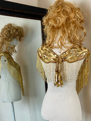 Vintage gold Glass Beaded Fringe & Sequin Shrug