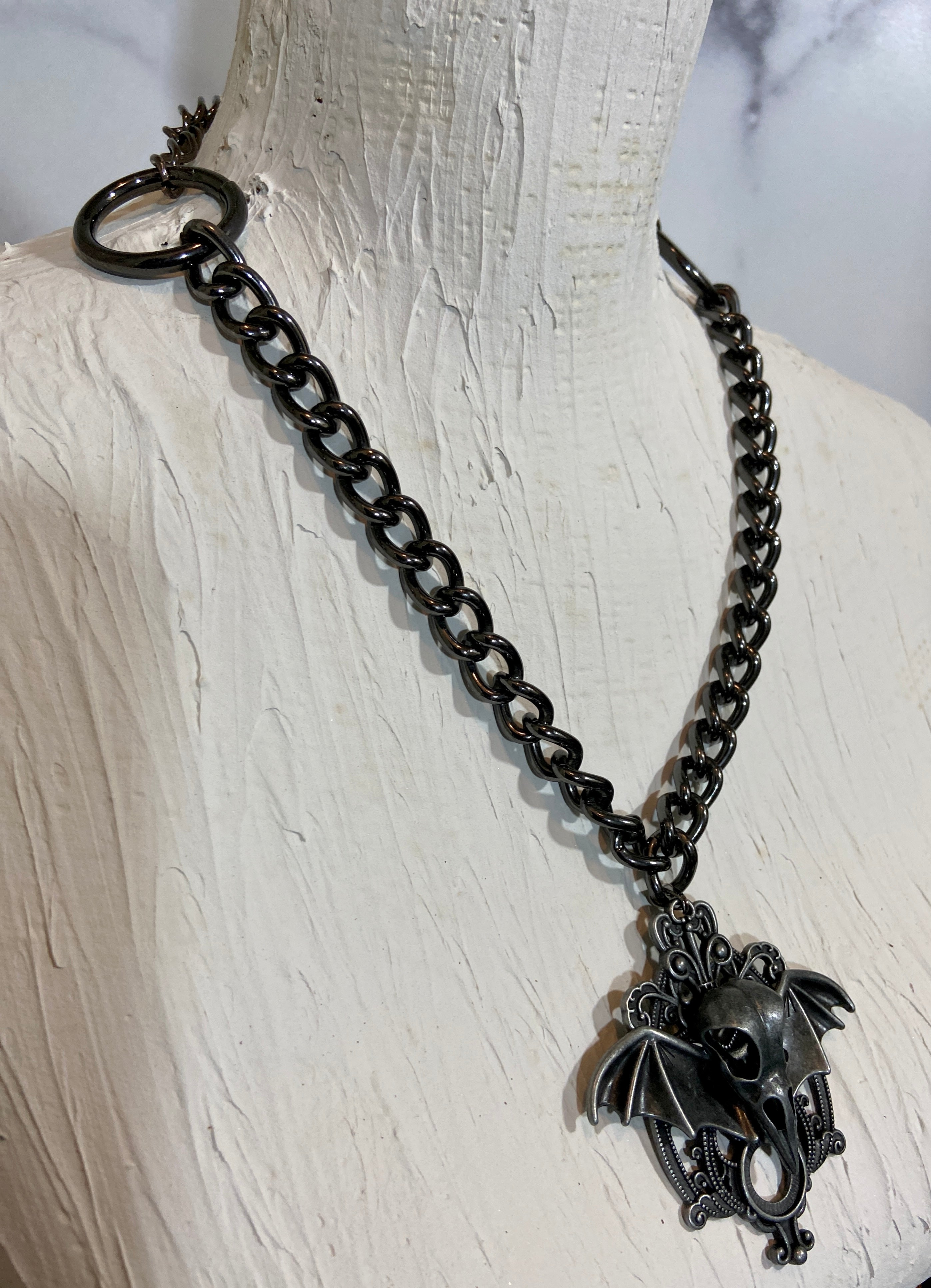 Skull and Bat Wing Pendant