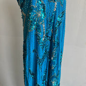 heavily beaded teal formal dress - xs