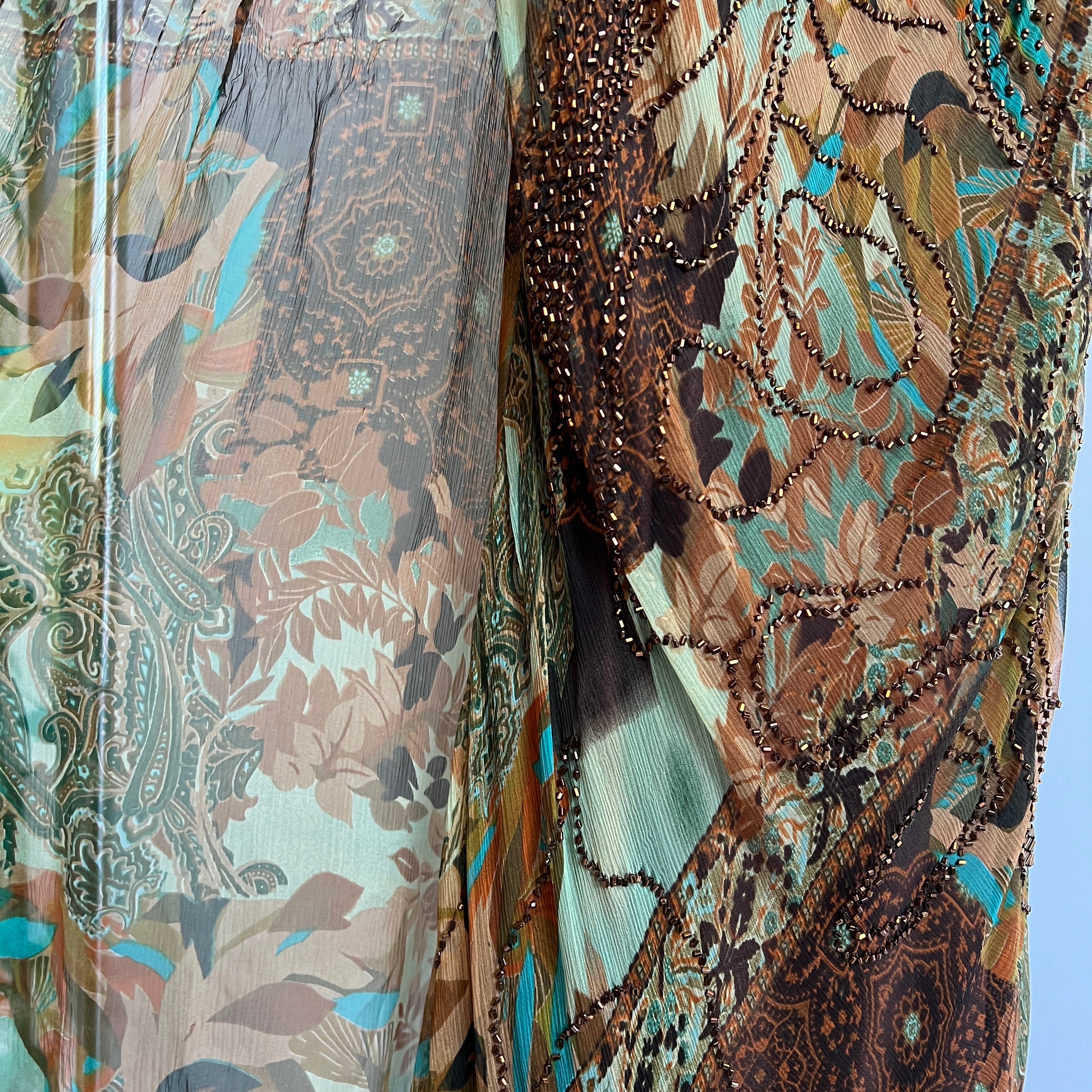 Vintage silk print beaded fairy dress + scarf - M/L Holy Thrift Vintage silk print beaded fairy dress + scarf - M/L Holy Thrift