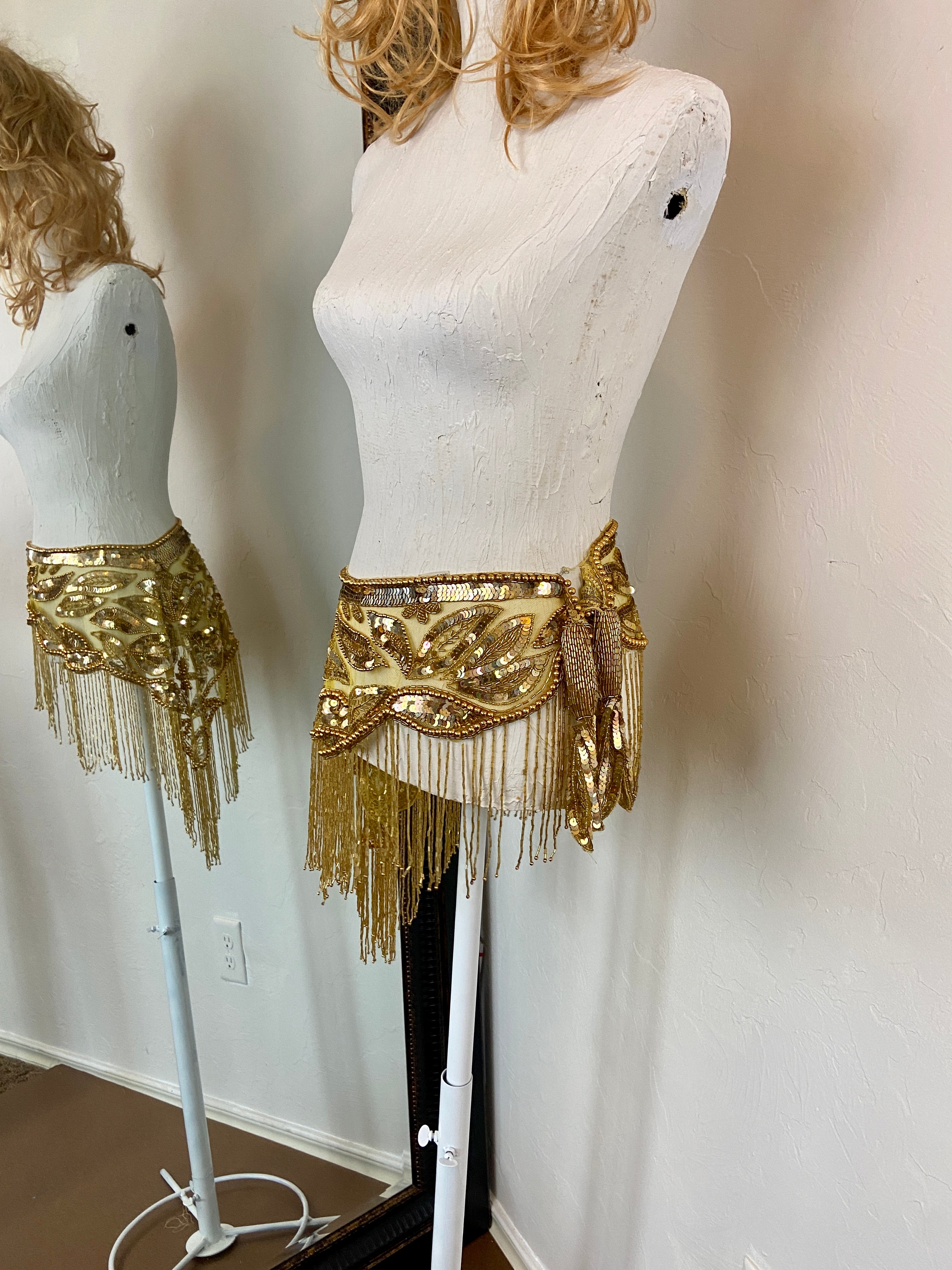 Vintage gold Glass Beaded Fringe & Sequin Shrug