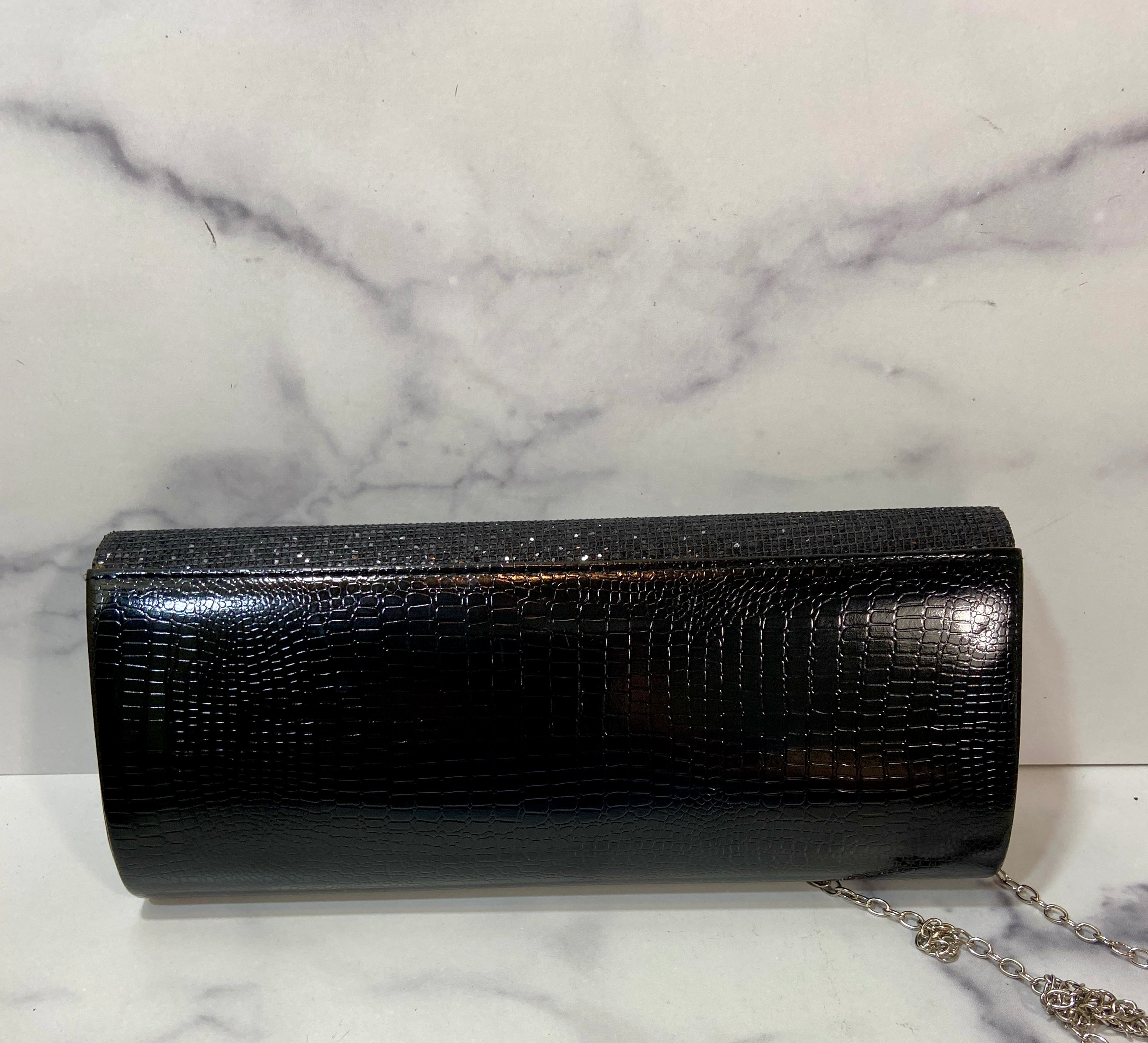 Black sparkle formal clutch bag