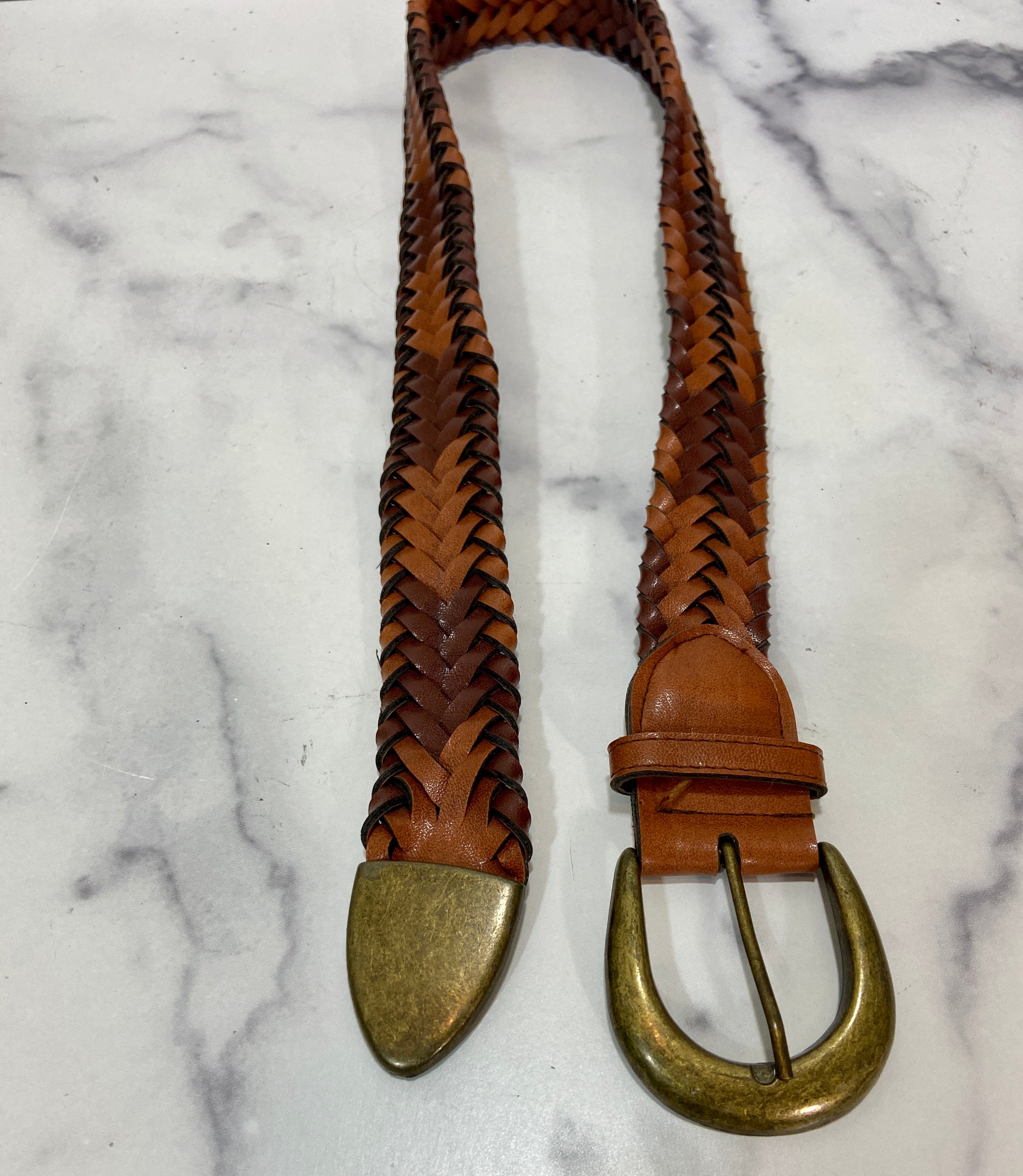 Brown braided leather belt