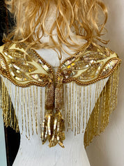 Vintage gold Glass Beaded Fringe & Sequin Shrug