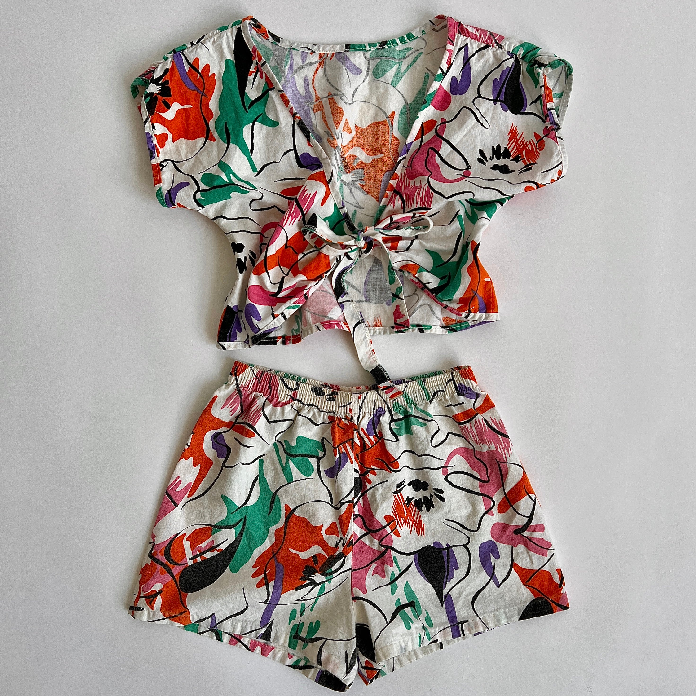Rare vintage 80s print short set - S