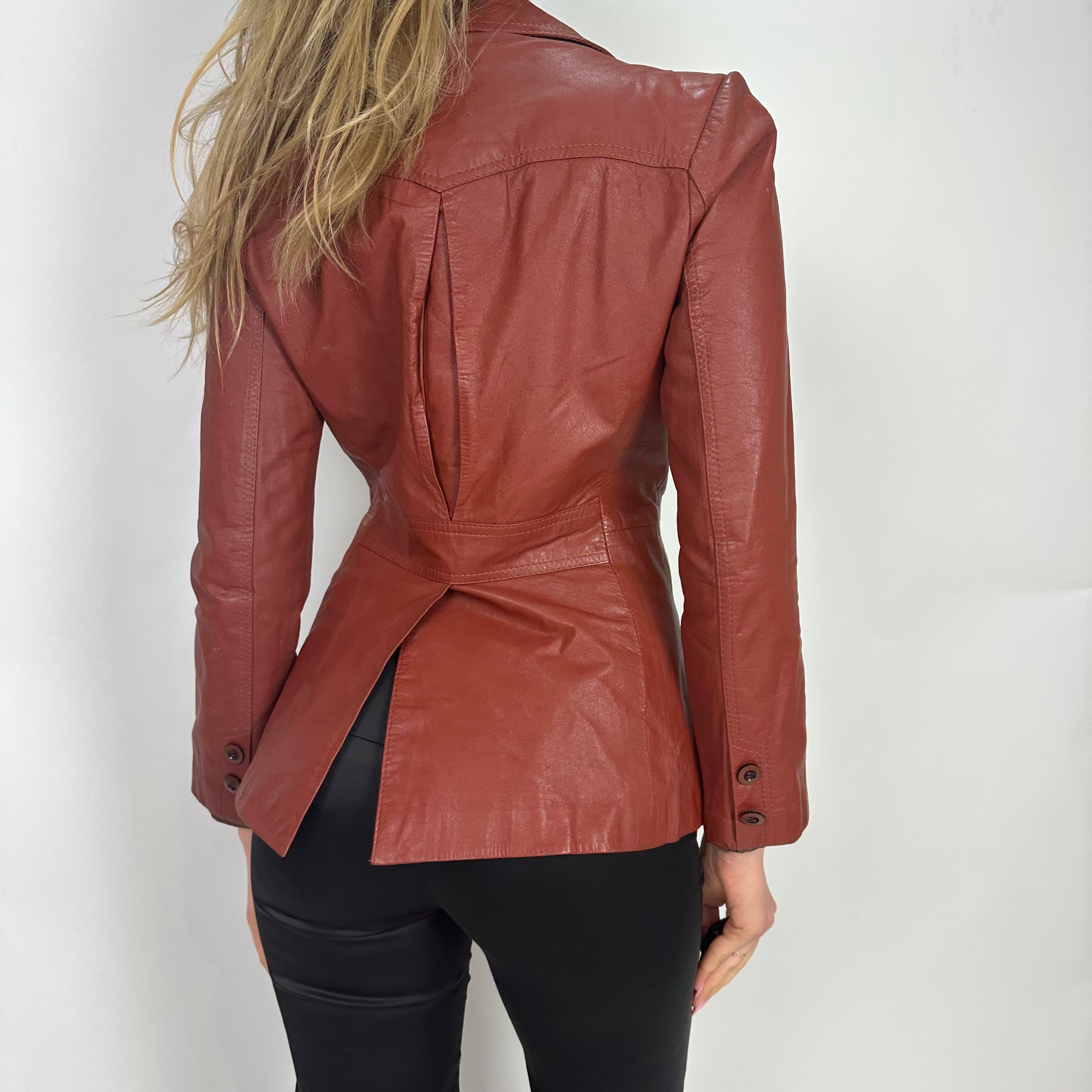 Vintage 1970s Burnt Red Leather Jacket (XS/S)