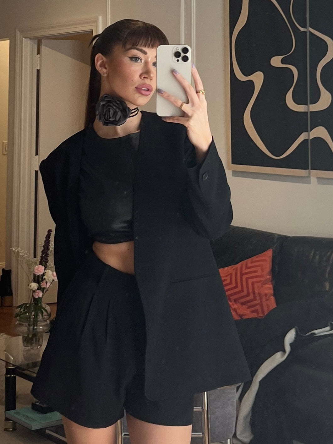Jumbo Charcoal Floret Suede Tie Choker