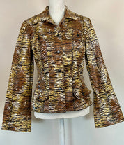 ANTHRACITE BROWN/WHITE LEOPARD PRINT BUTTON FRONT LONG SLEEVE JACKET