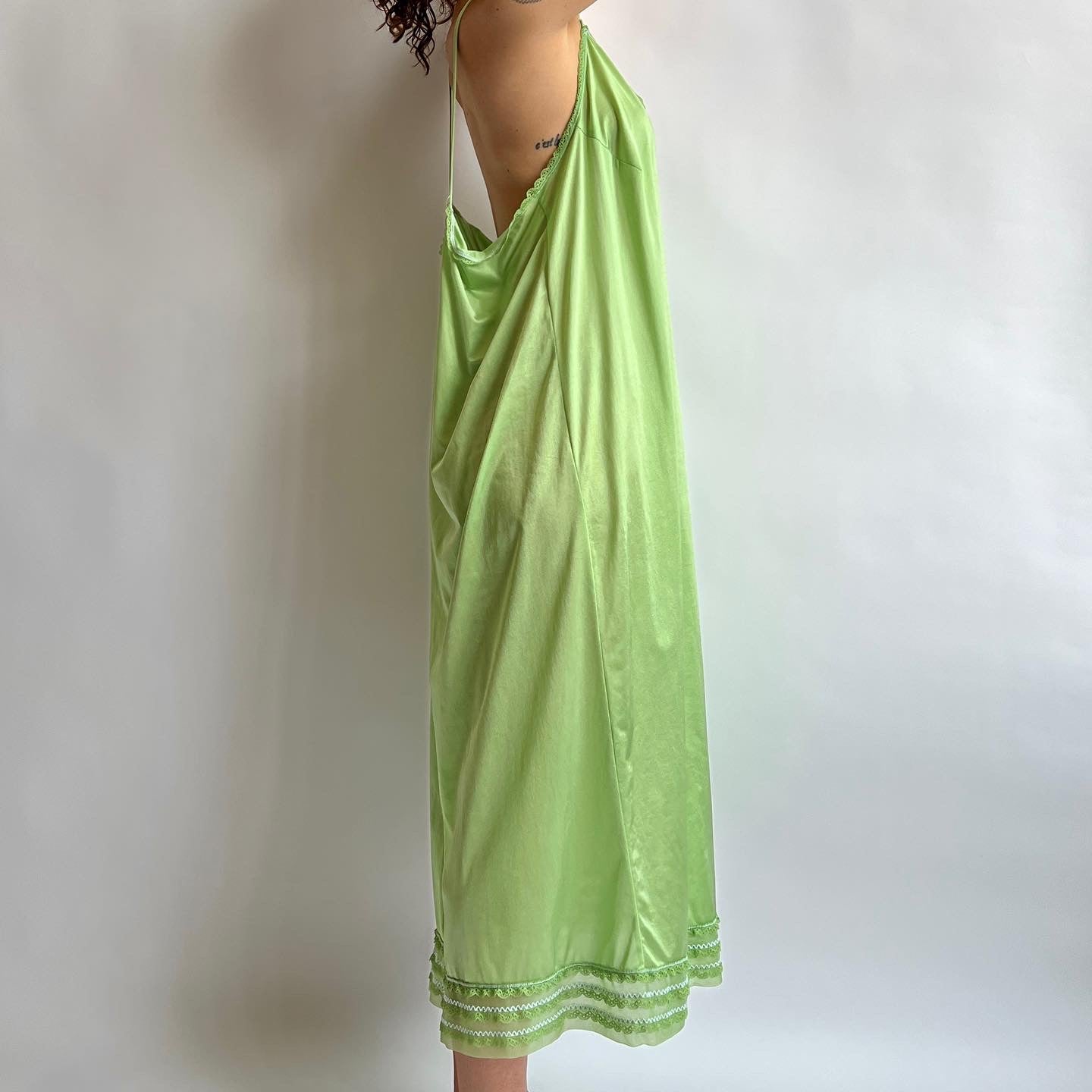 Apple green hand dyed satin maxi slip - 4X