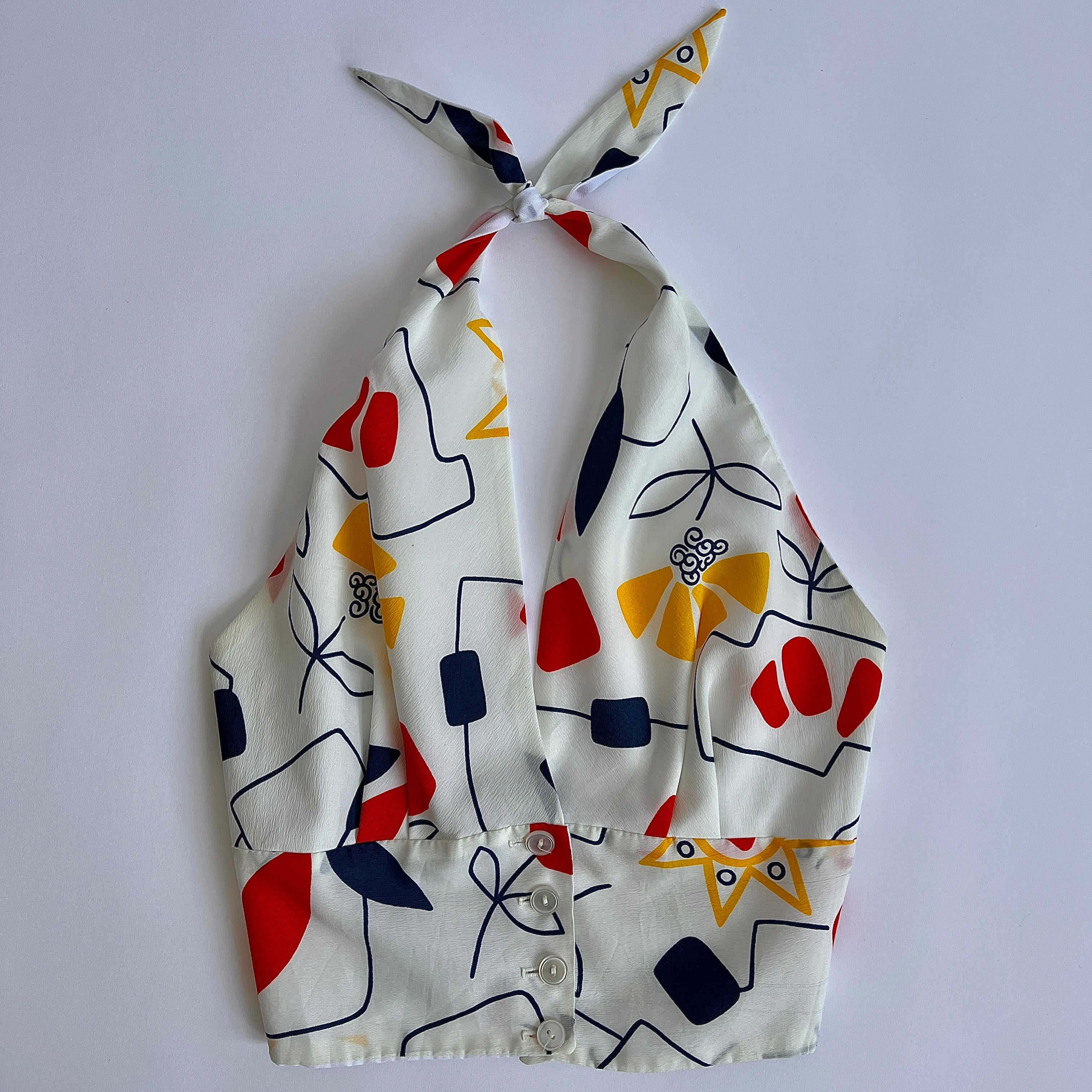 Vintage 80s abstract print halter top - S/M