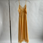 Peach orange hand dyed vintage lace midi slip - S/M