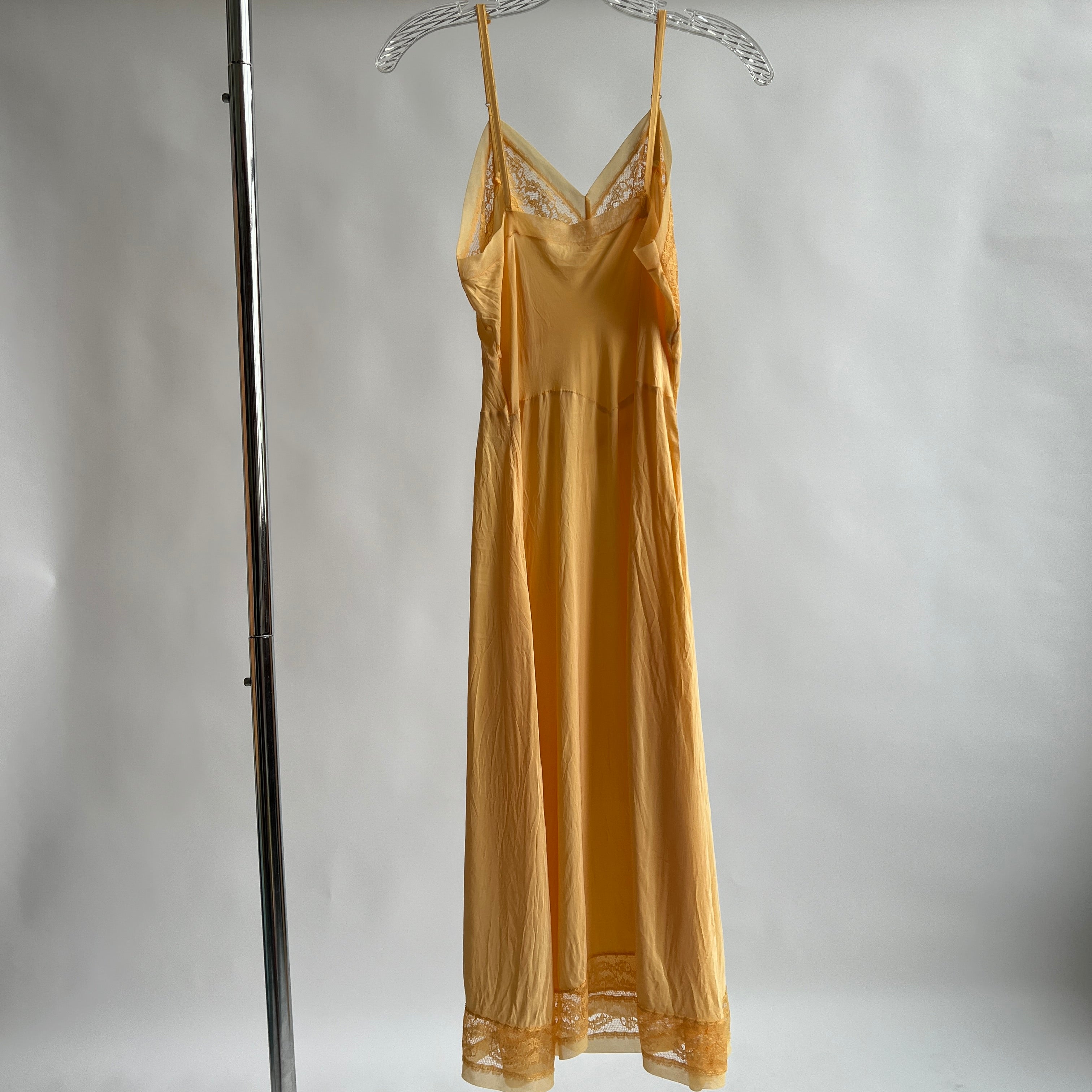 Peach orange hand dyed vintage lace midi slip - S/M