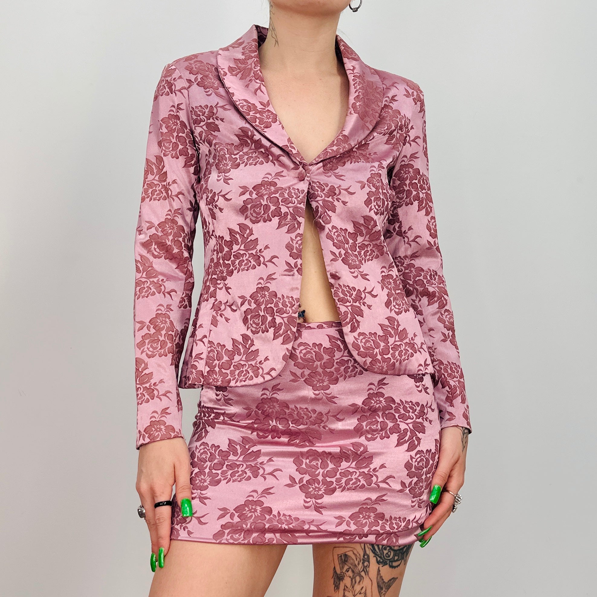 Dusty Rose Jacquard Skirt Suit (Size Small)