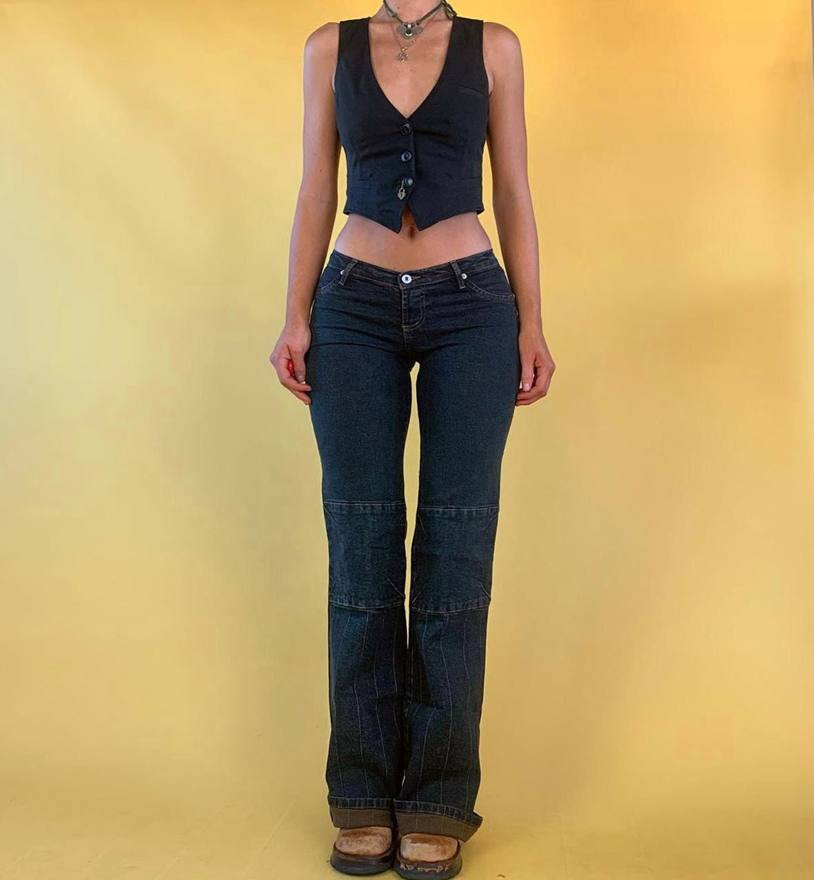 Double Knee Low Rise Jeans