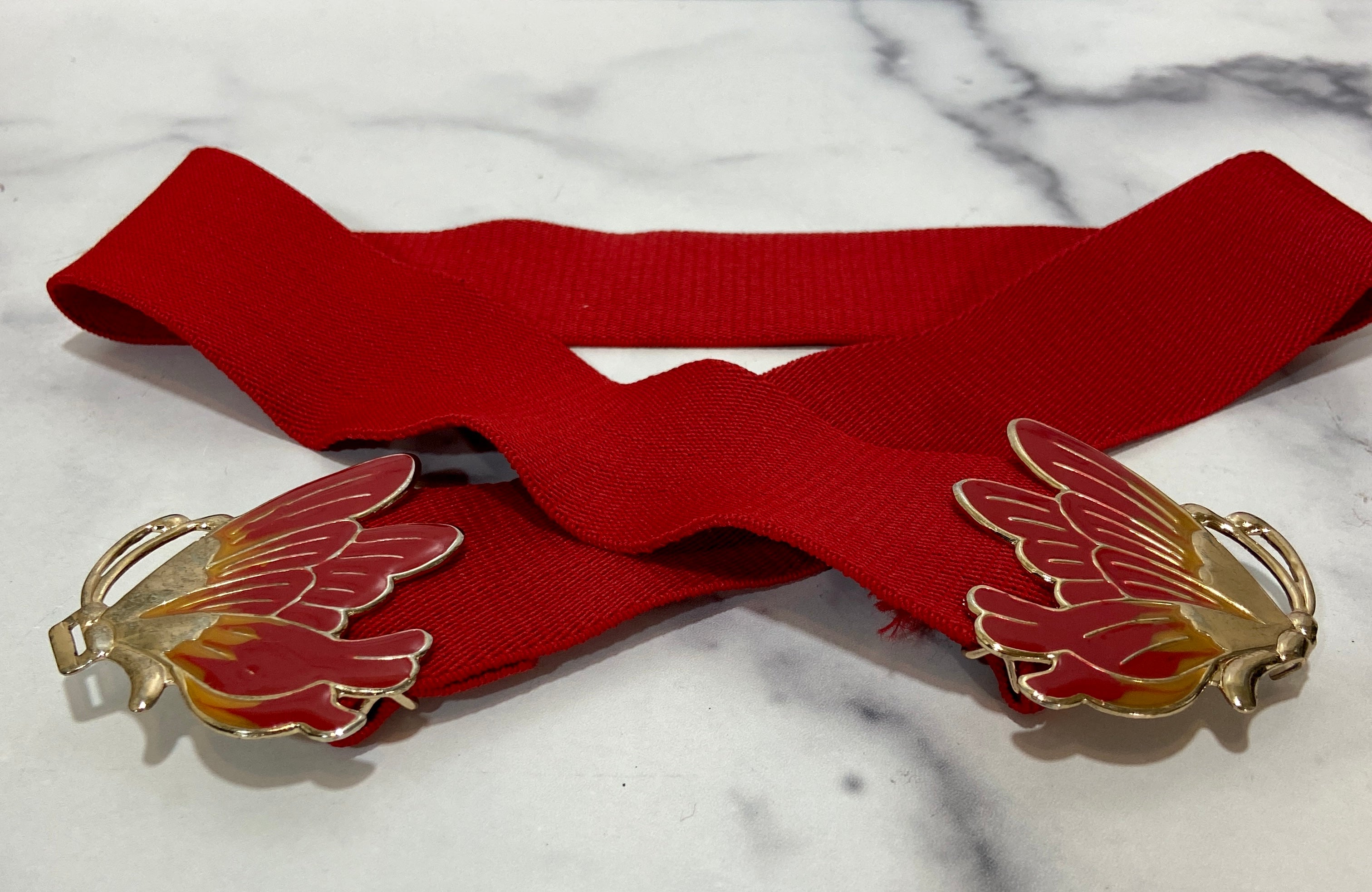 Vintage Stretch Elastic Belt Ornate Butterfly Clasp Red