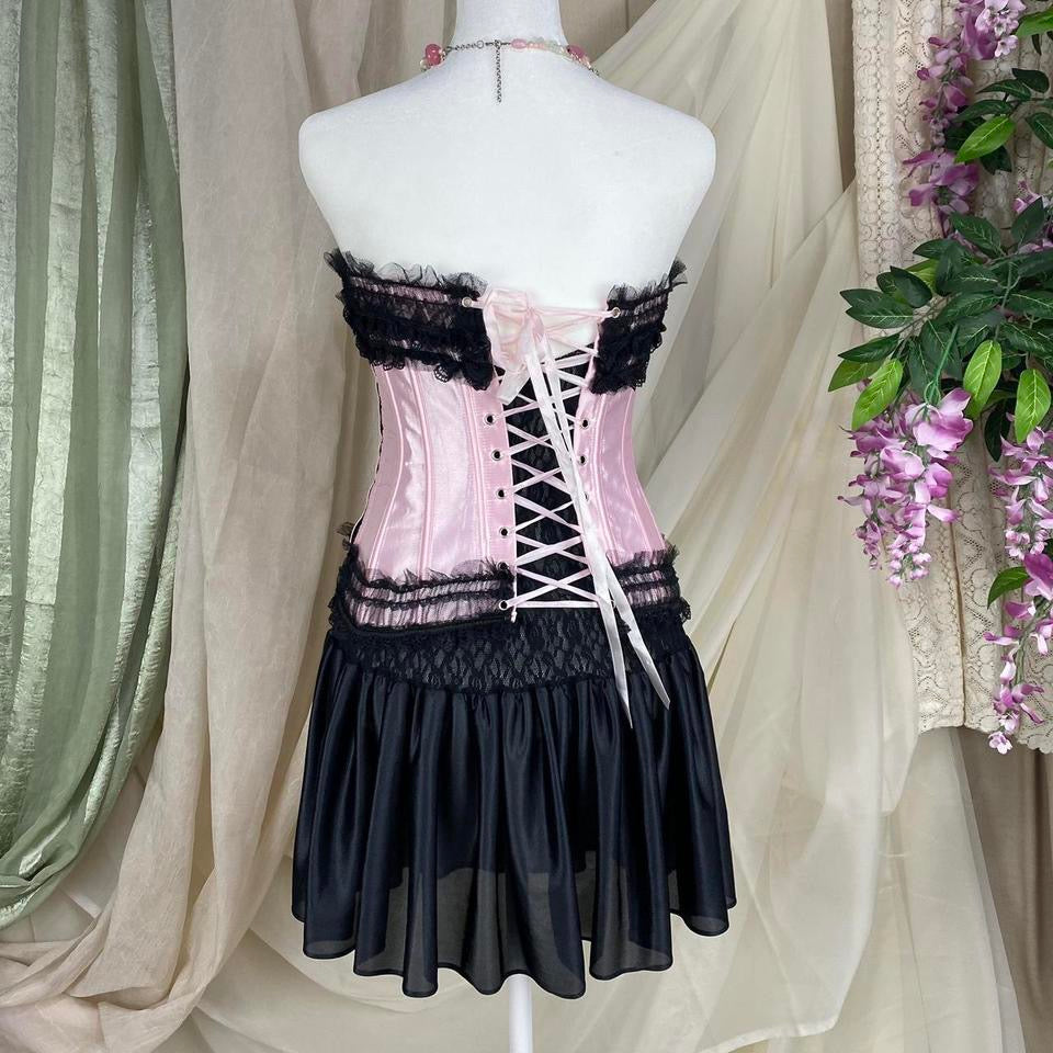 Y2K Baby Pink Satin Corset (XS/S)