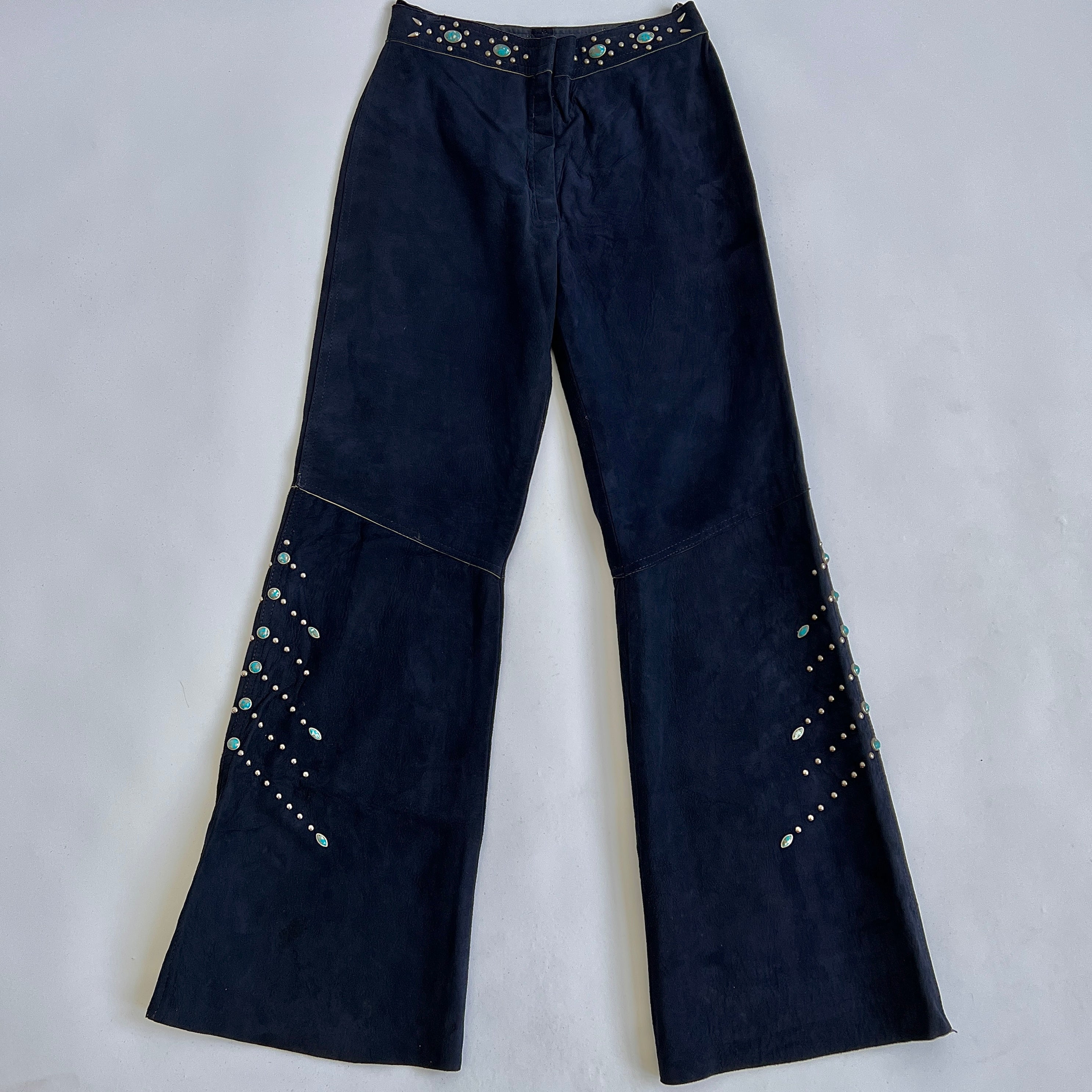 Rare 1970s turquoise studded suede pant - M