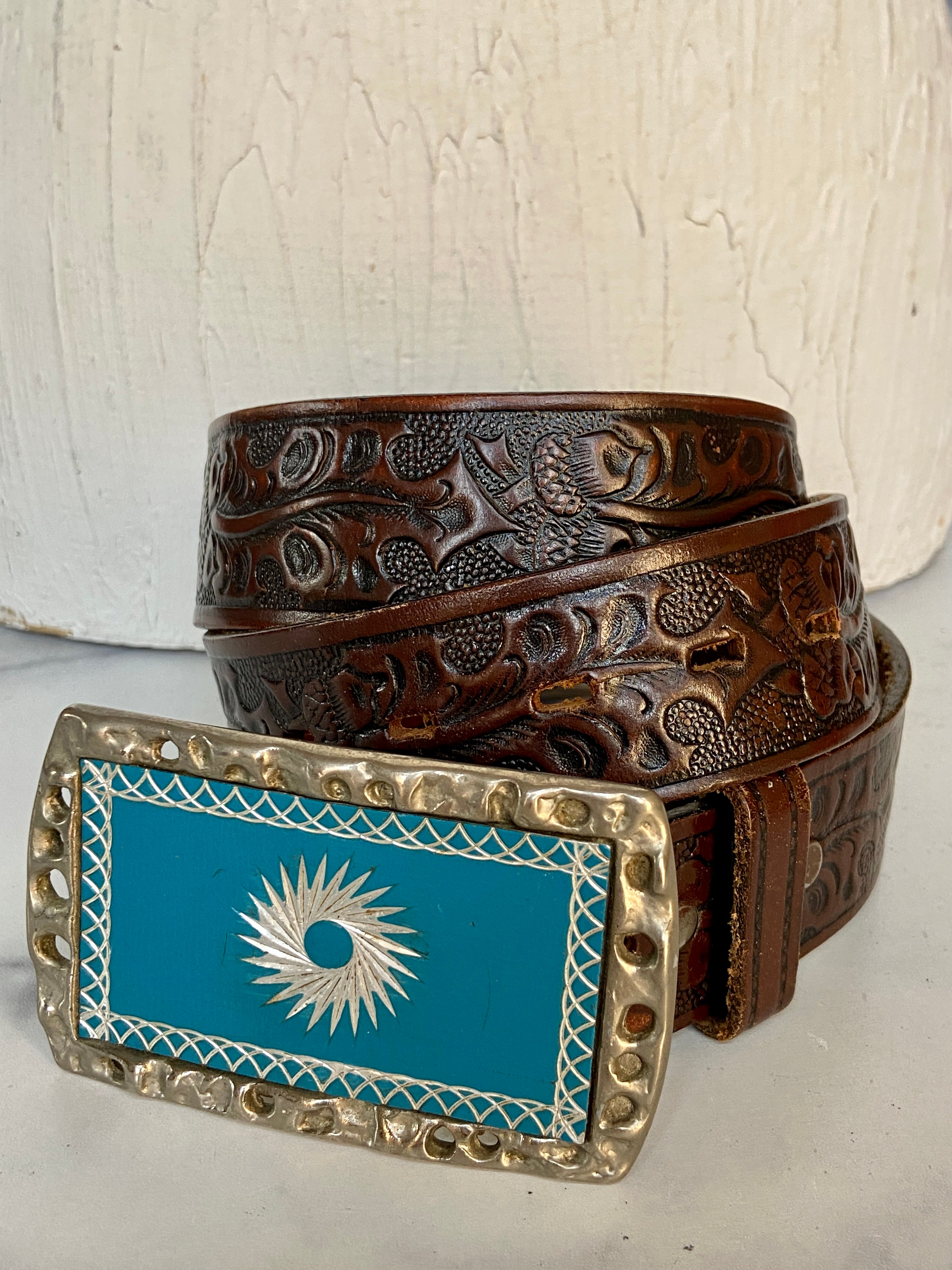 Vintage tooled leather belt