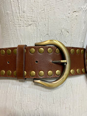 Wide High Waist Full Grain Leather Studed Link Belt