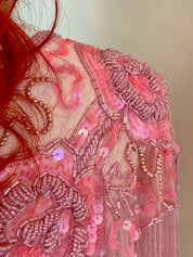 Pink Glass Beaded Fringe & Sequin Shrug