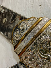 Heavy silver plate in a beautiful leather belt